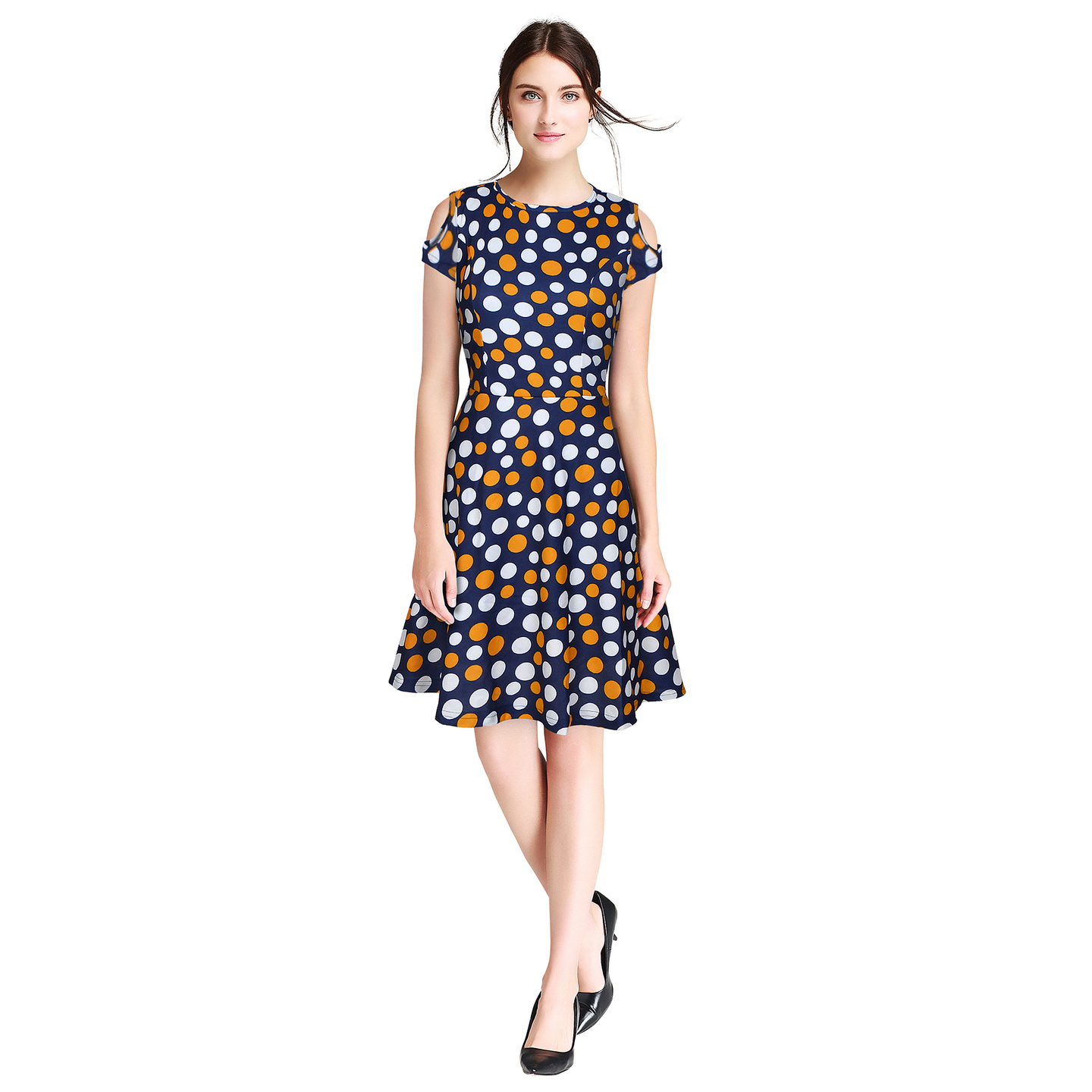 ISHA YELLOW PRINTED SKATER DRESS