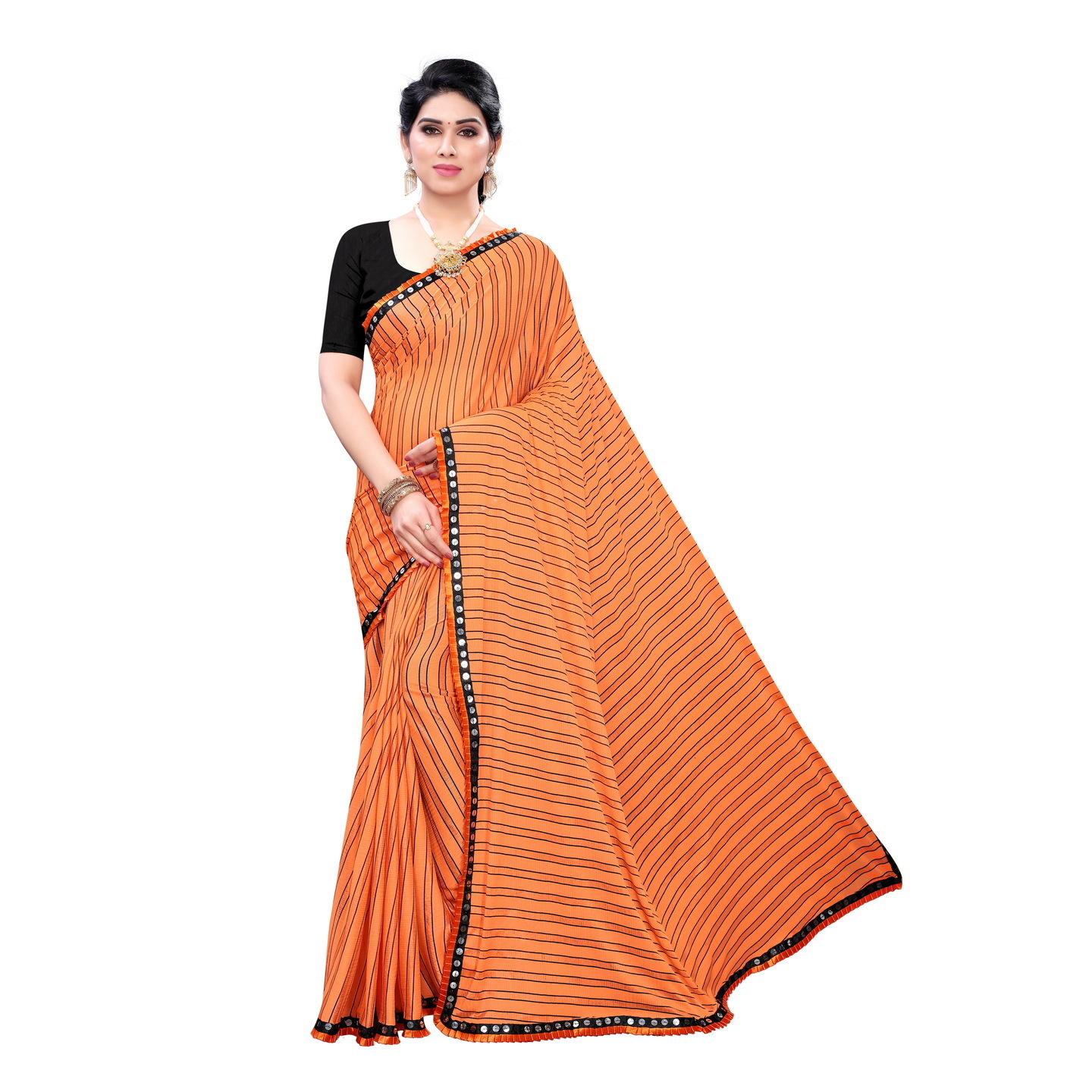 DESIGNER ORANGE PRINTED LYCRA SAREE