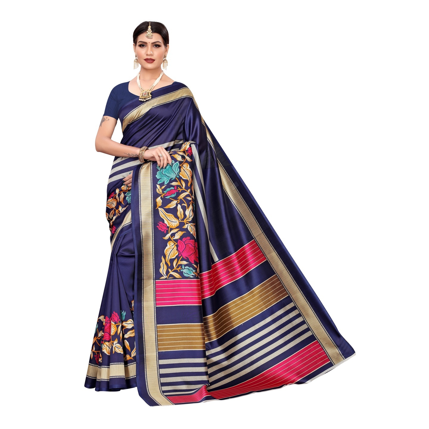 BEAUTIFUL NAVY BLUE ART SILK SAREE