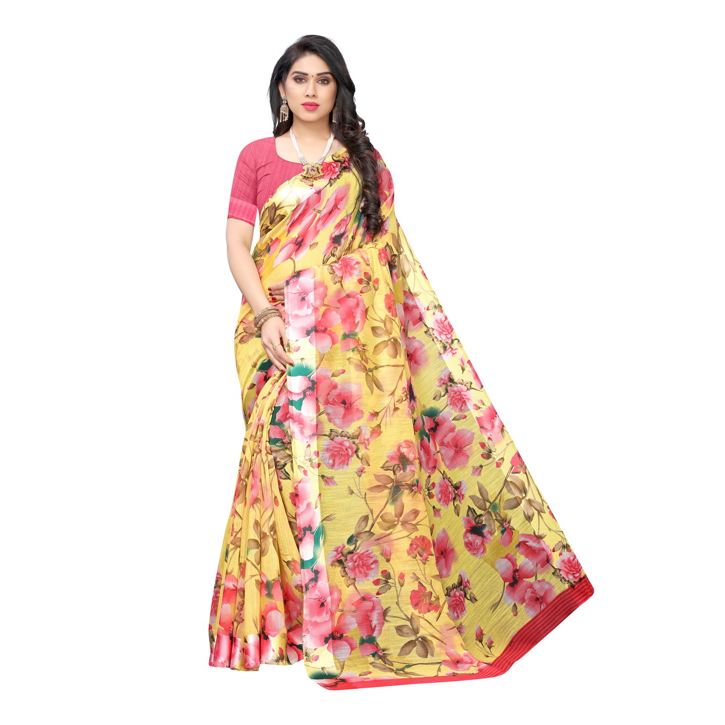 SONAKSHI YELLOW DESIGNER SAREE WITH SATIN PATTA