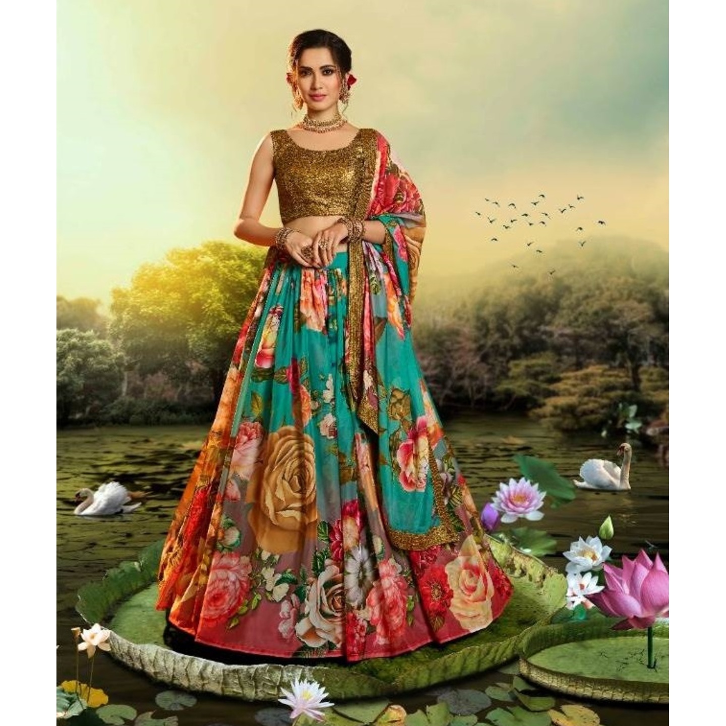 FESTIVE ORGANZA MULTI-COLOURED LEHENGA by ARYA DESIGN