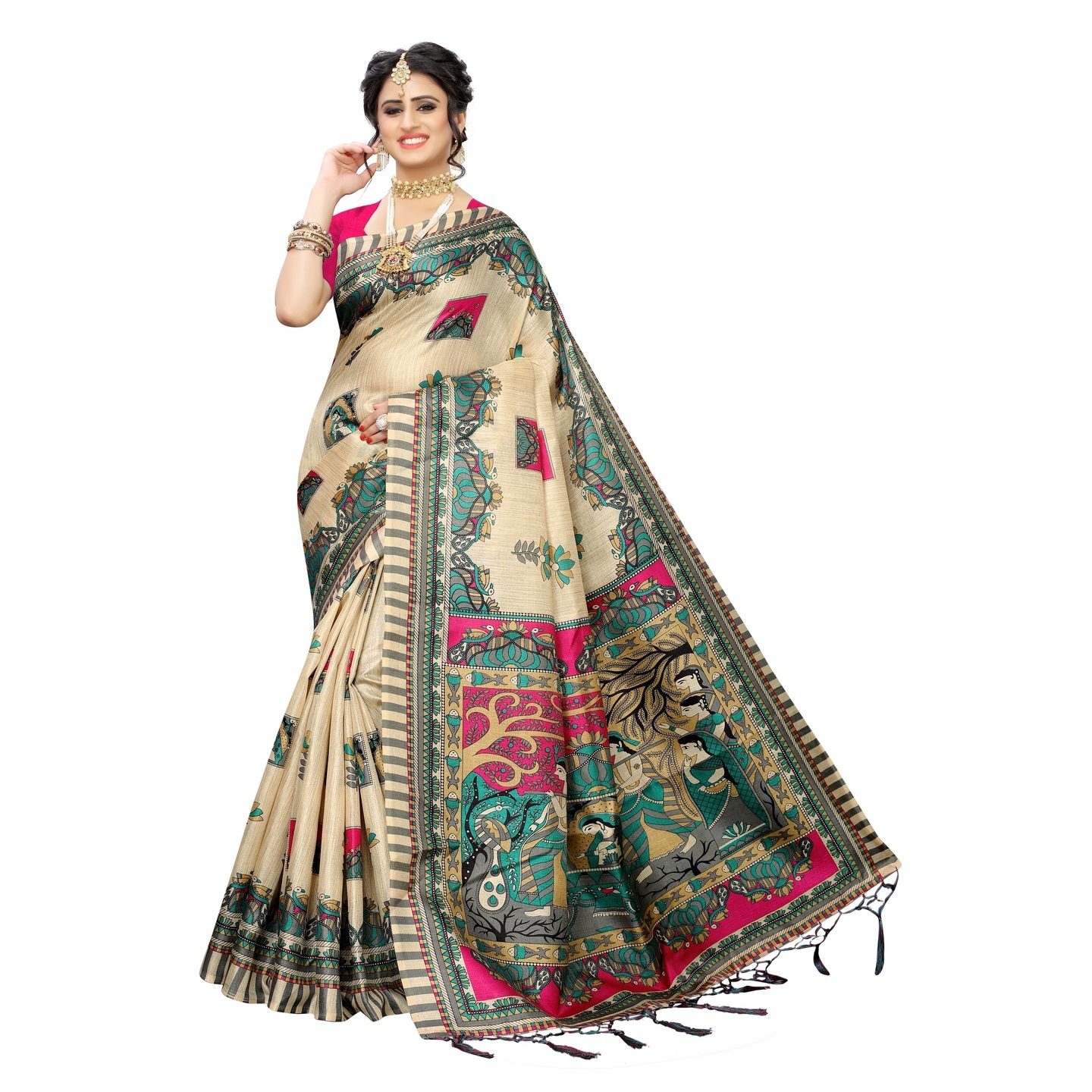 KALAMKARI PINK KHADI SILK SAREE WITH FIGURE PRINT CONCEPT