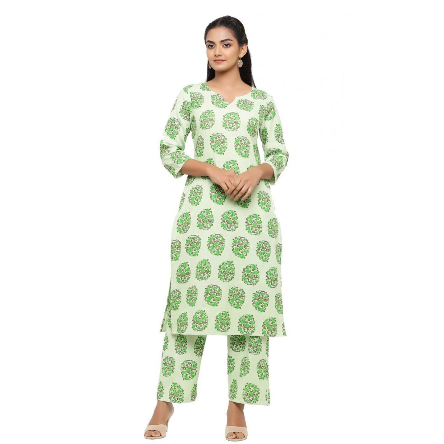 Jaipuri Green printed Kurta with Trouser