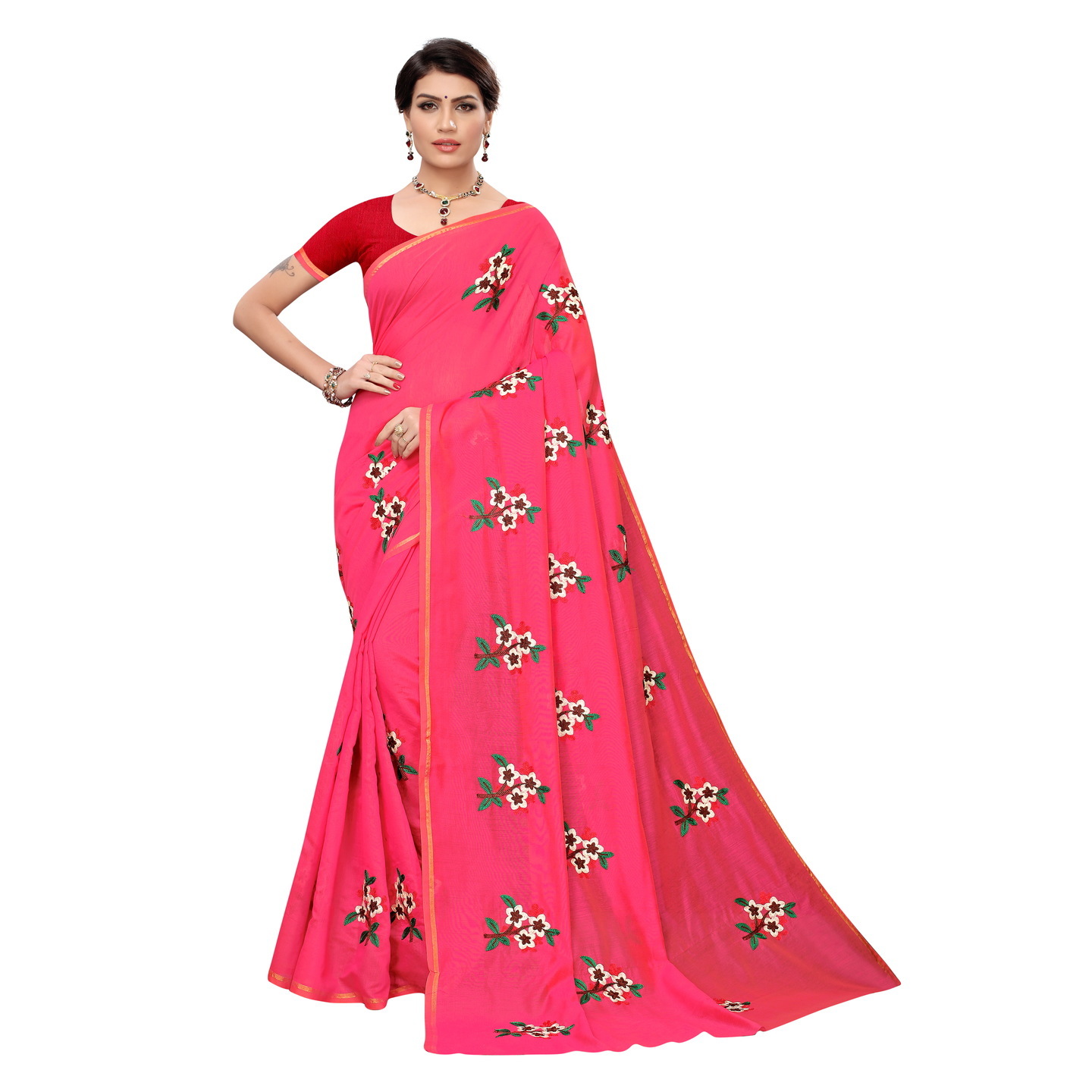 MOGRA PINK CHANDERI SAREE