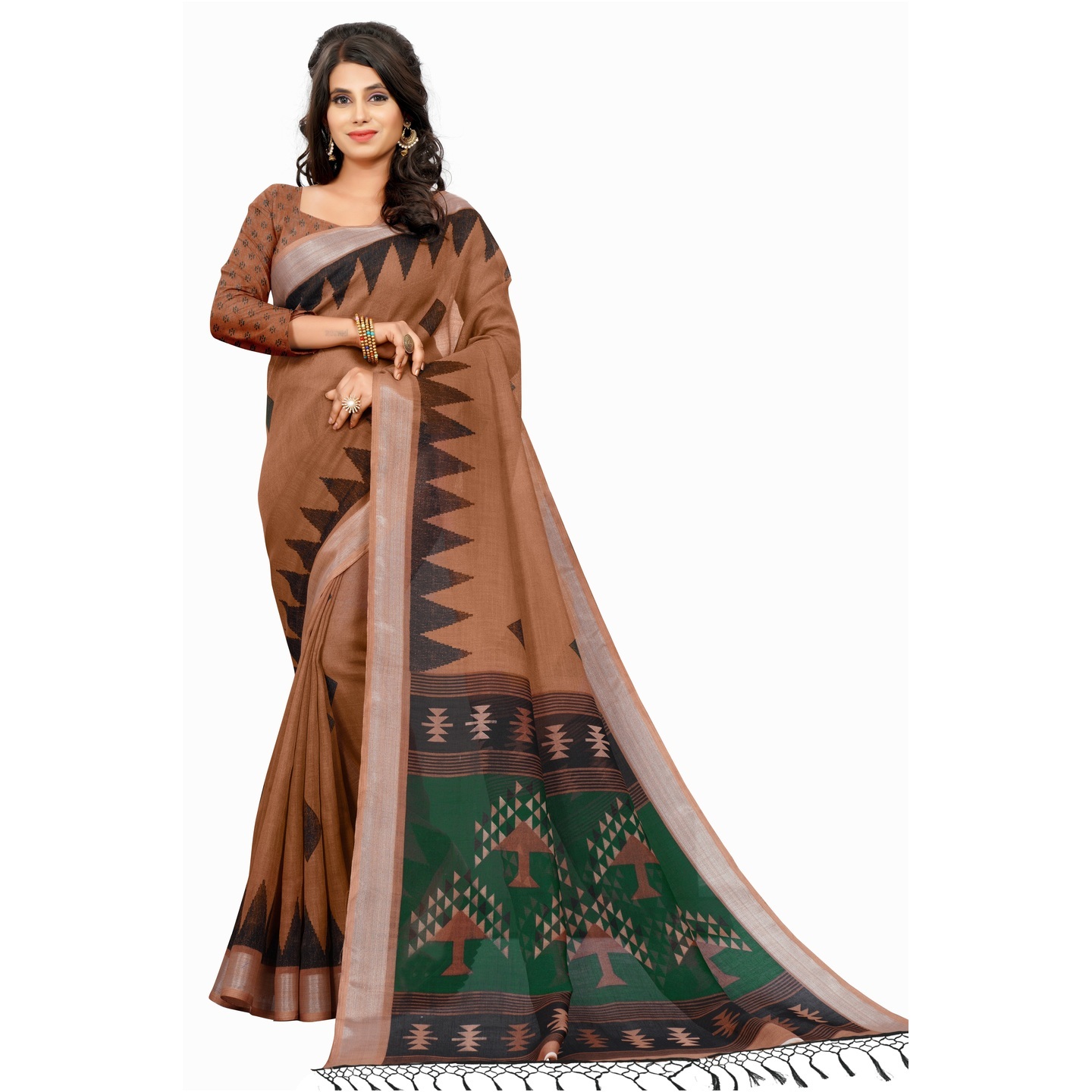 Beautiful Digital Printed Linen Saree with Running Blouse Piece