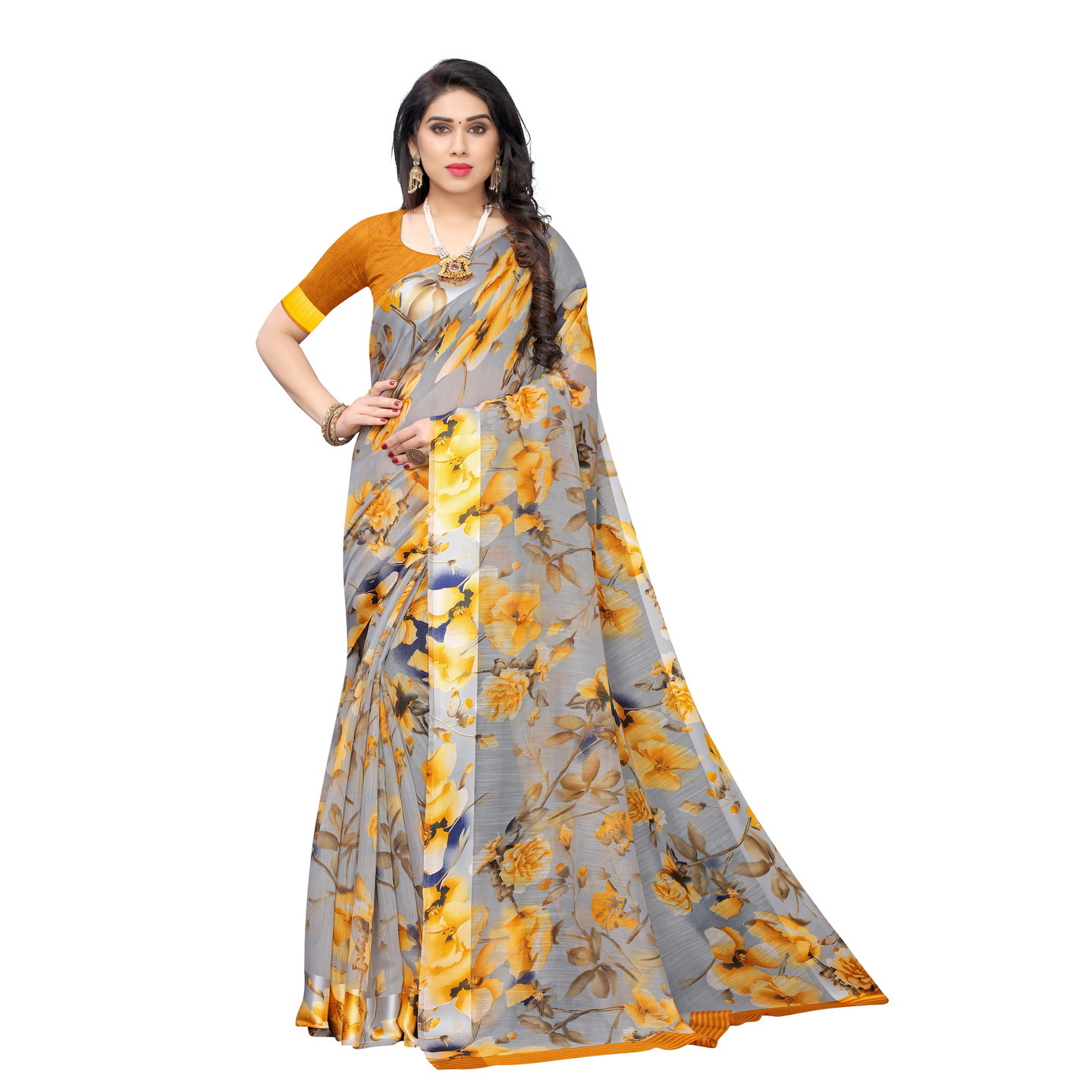 SONAKSHI MUSTARD DESIGNER SAREE WITH SATIN PATTA