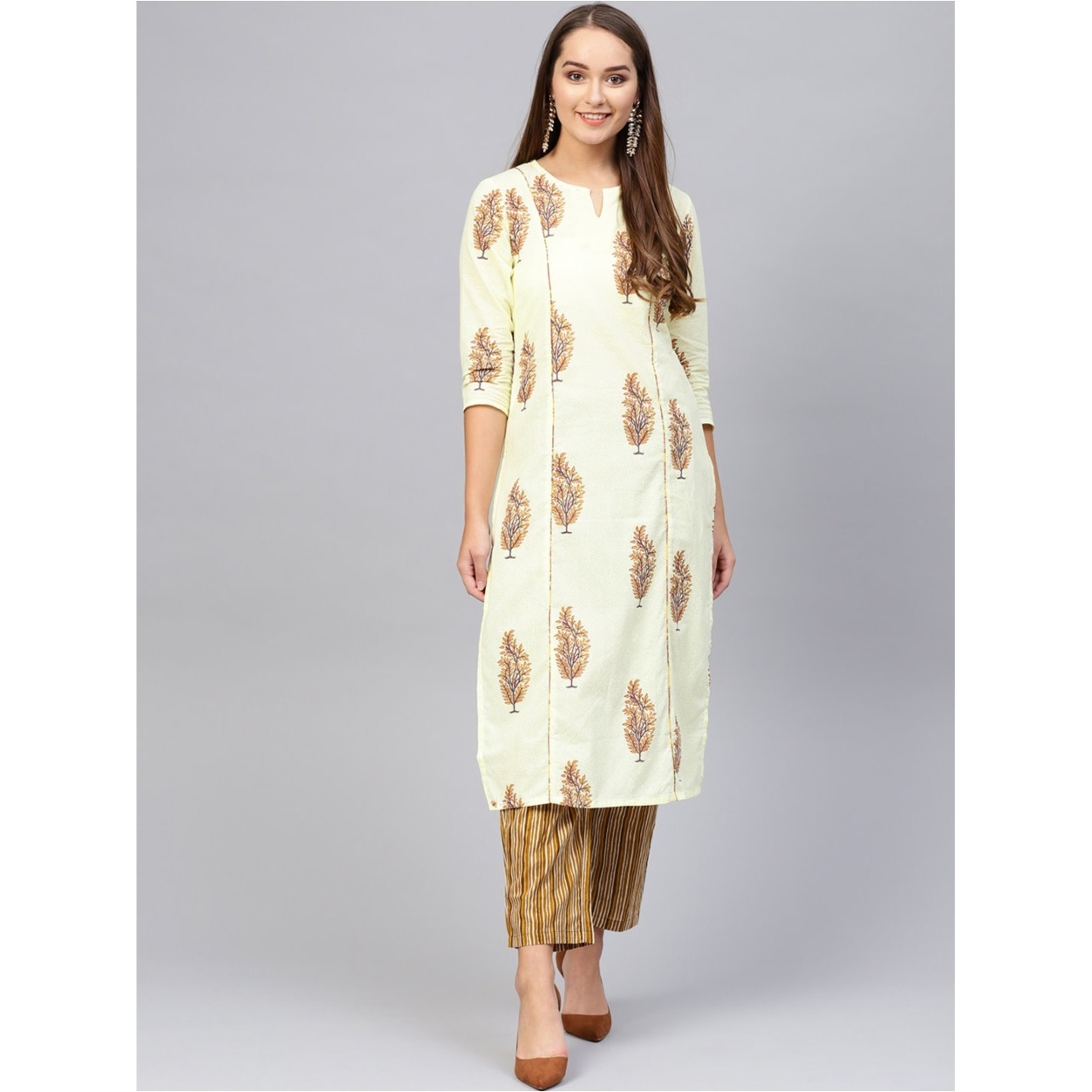 Yellow and brown printed Kurta with Pant