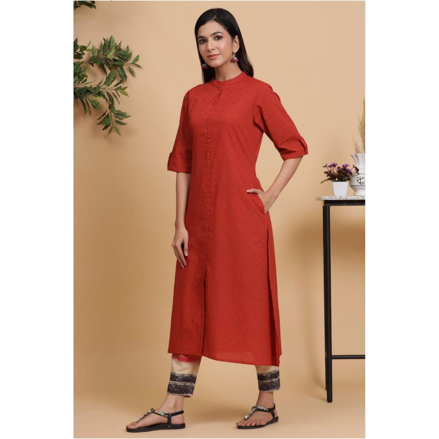 Jaipuri Madrid Red Kurta with Trouser