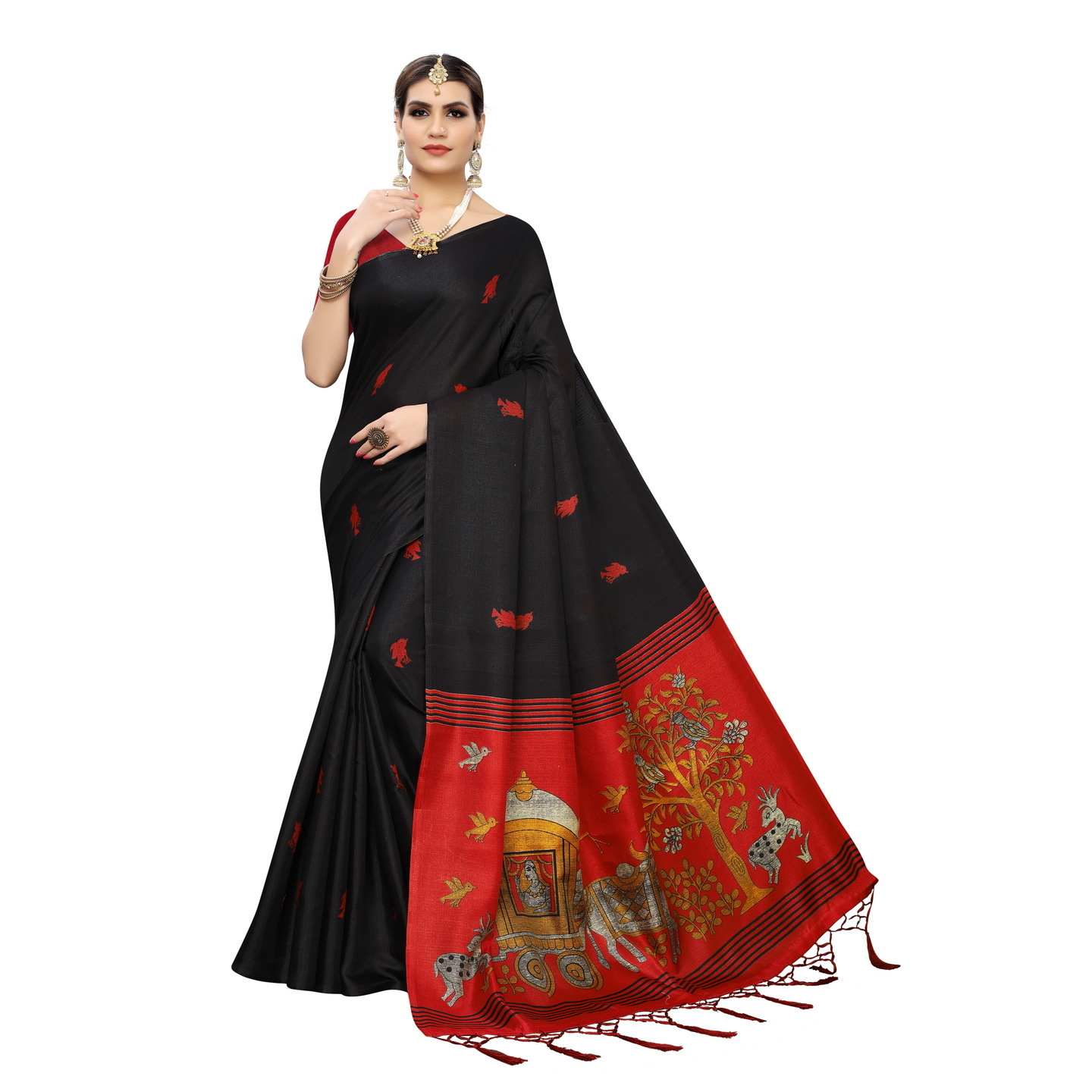 KALAMKARI BLACK KHADI SILK SAREE WITH FIGURE PRINT CONCEPT