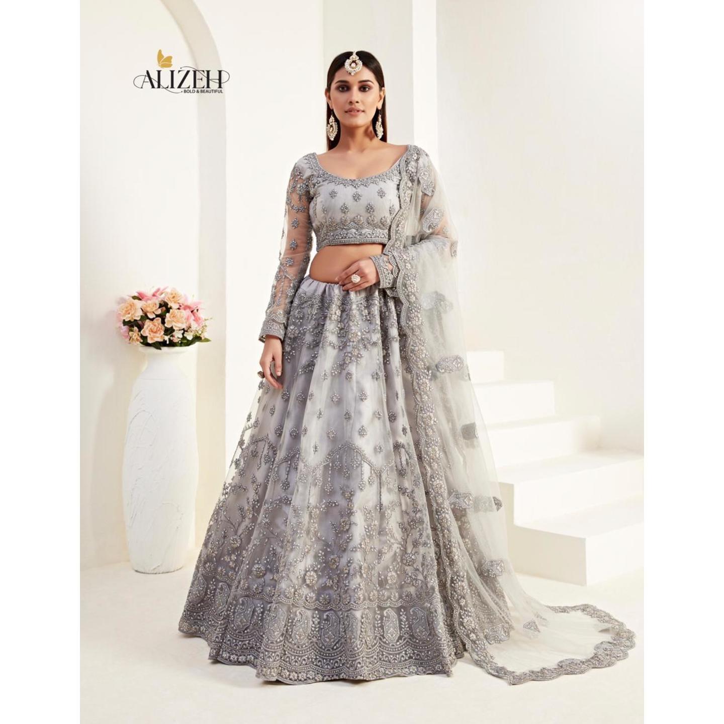 GREY HEAVY BRIDAL LEHENGA BY ALIZEH
