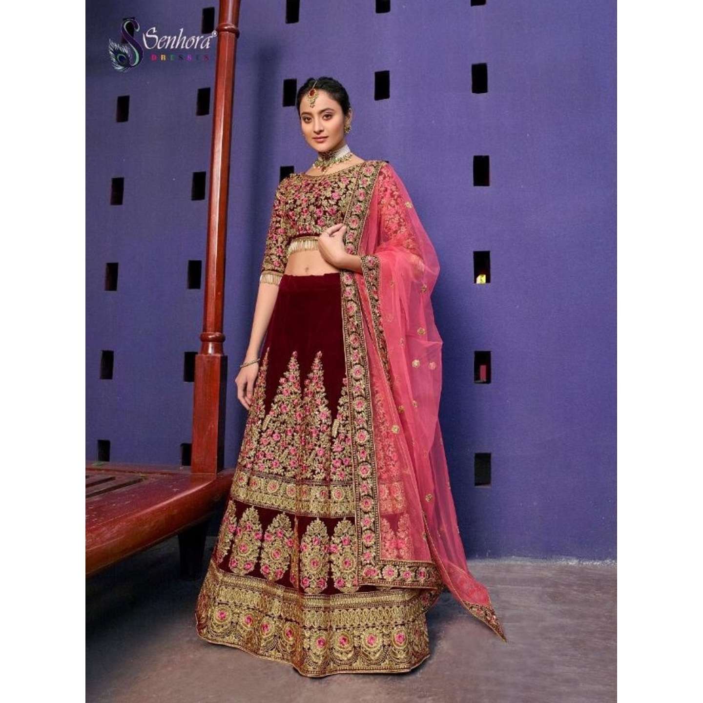 DESIGNER HEAVY VELVET BRIDAL LEHENGA BY SENHORA
