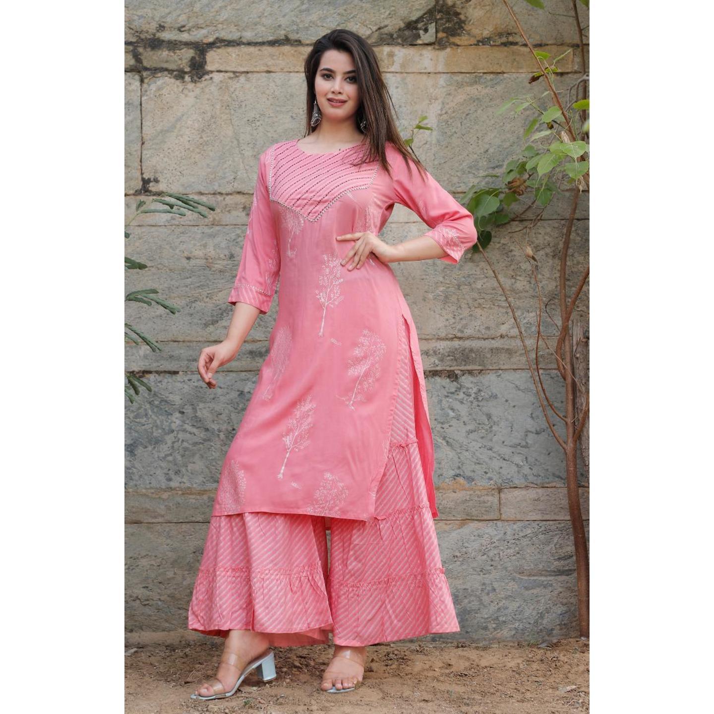 Jaipuri Pink printed Kurta with Sharara
