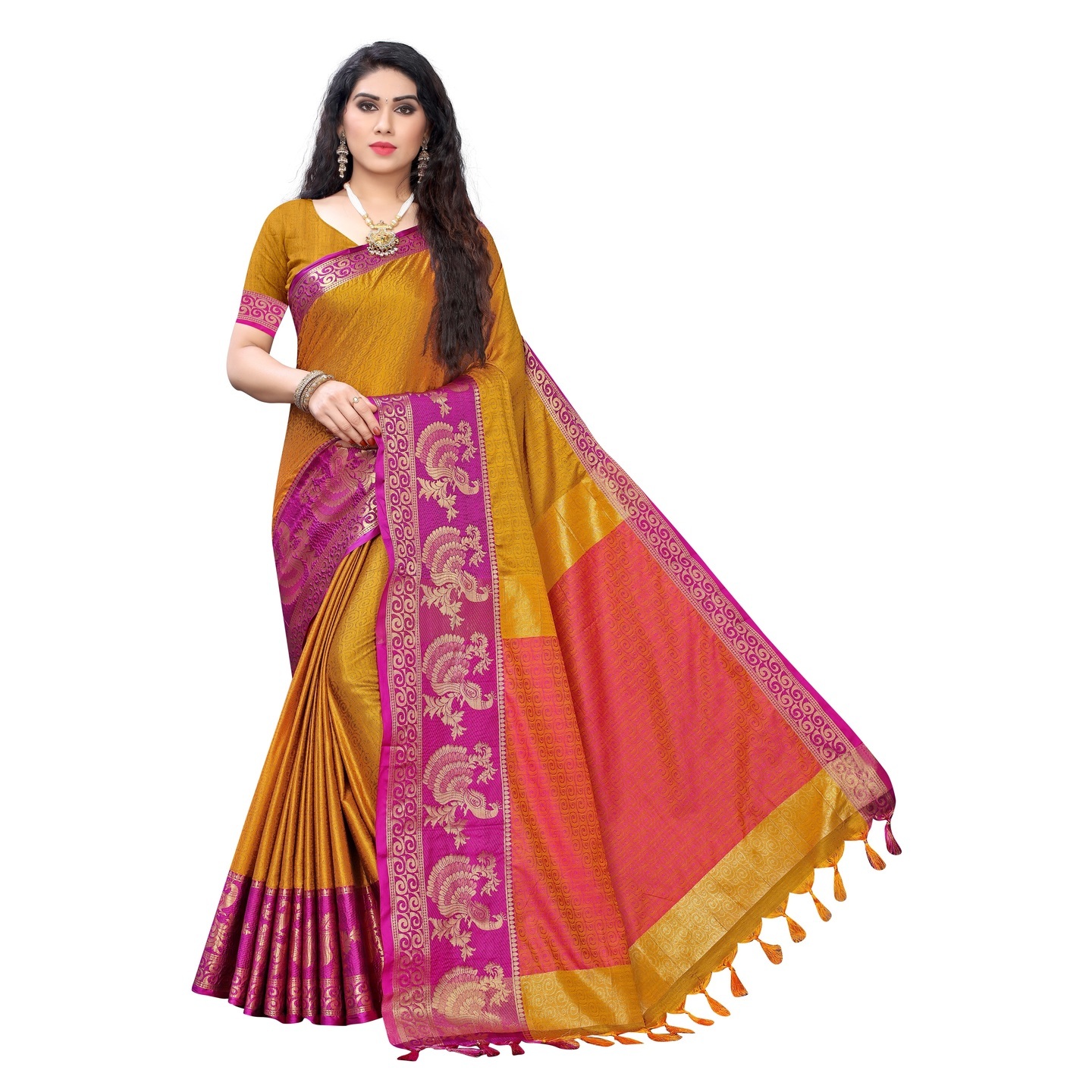 BEAUTIFUL MUSTARD BANARASI WEAVING SAREE
