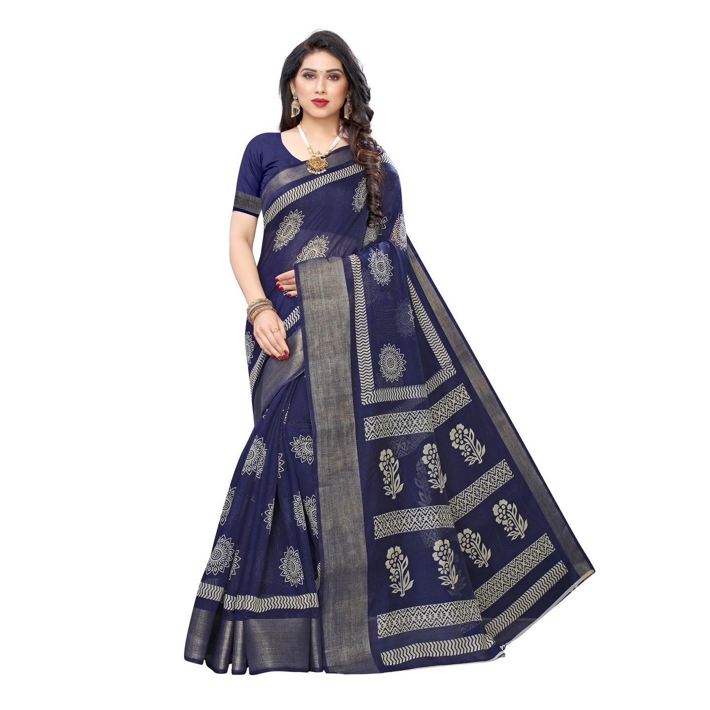 WISDOM NAVY BLUE DESIGNER SILK SAREE