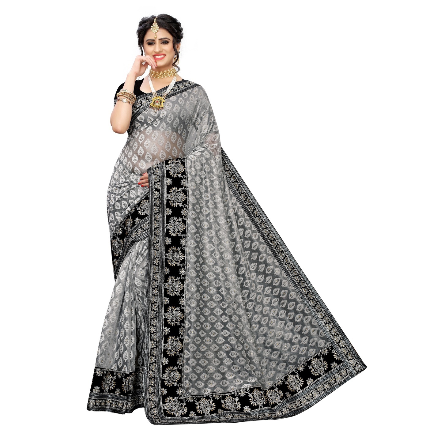 DESIGNER BLACK SHARARA JACQUARD SAREE
