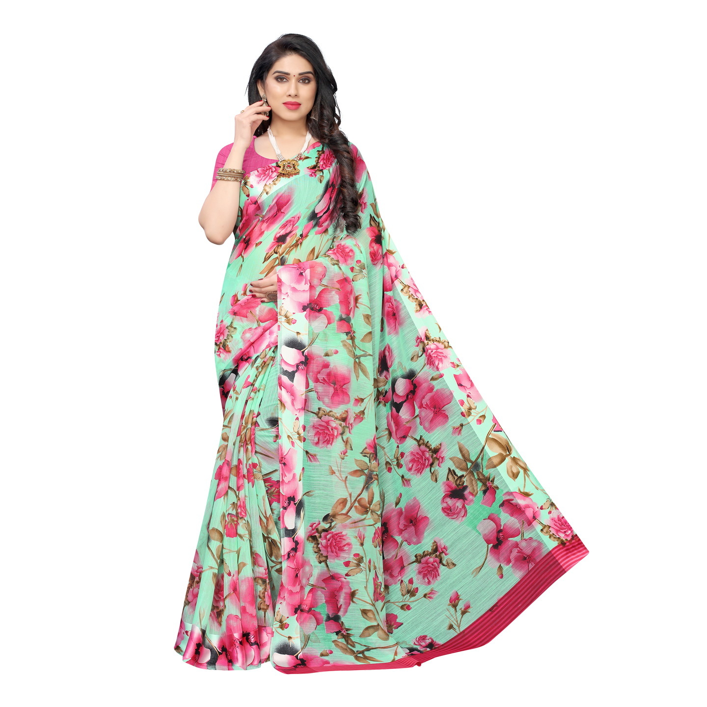 SONAKSHI GREEN DESIGNER SAREE WITH SATIN PATTA