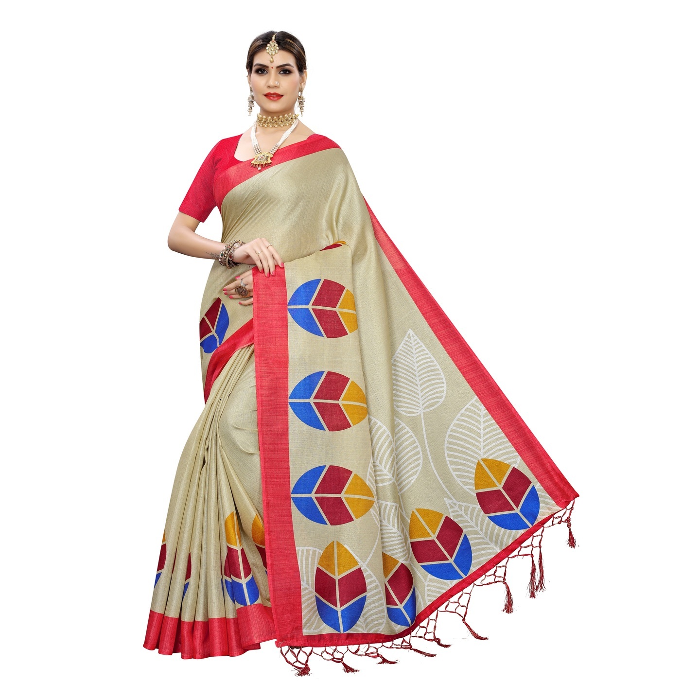 ART SILK PRINTED SAREES WITH JHALAR