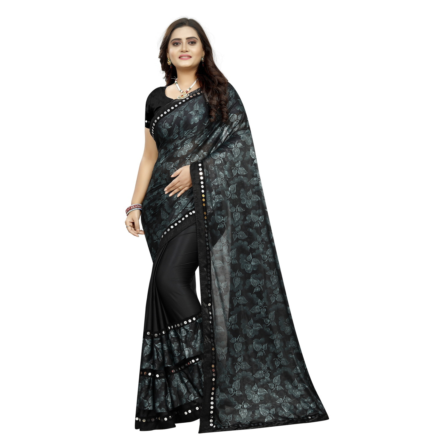 NUTELLA GREEN DESIGNER RUFFLE SAREE