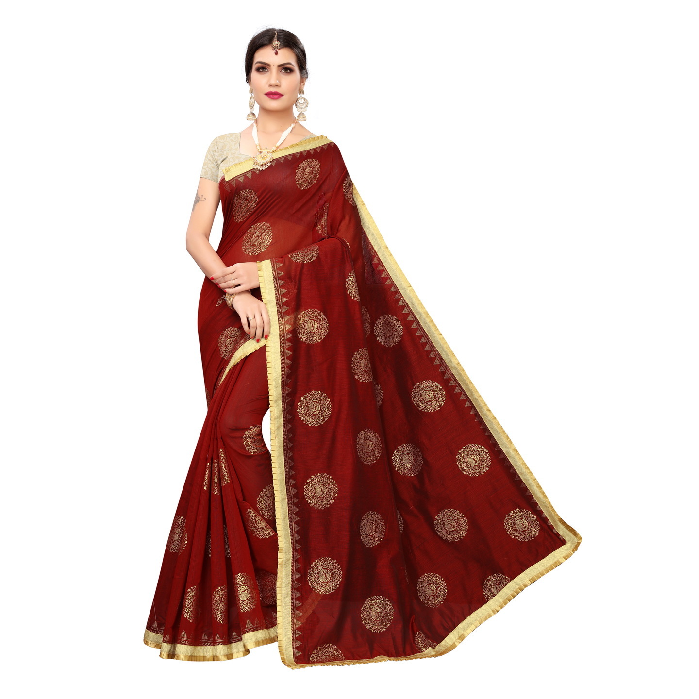 GOLDEN BIRD DESIGNER MAROON SAREE