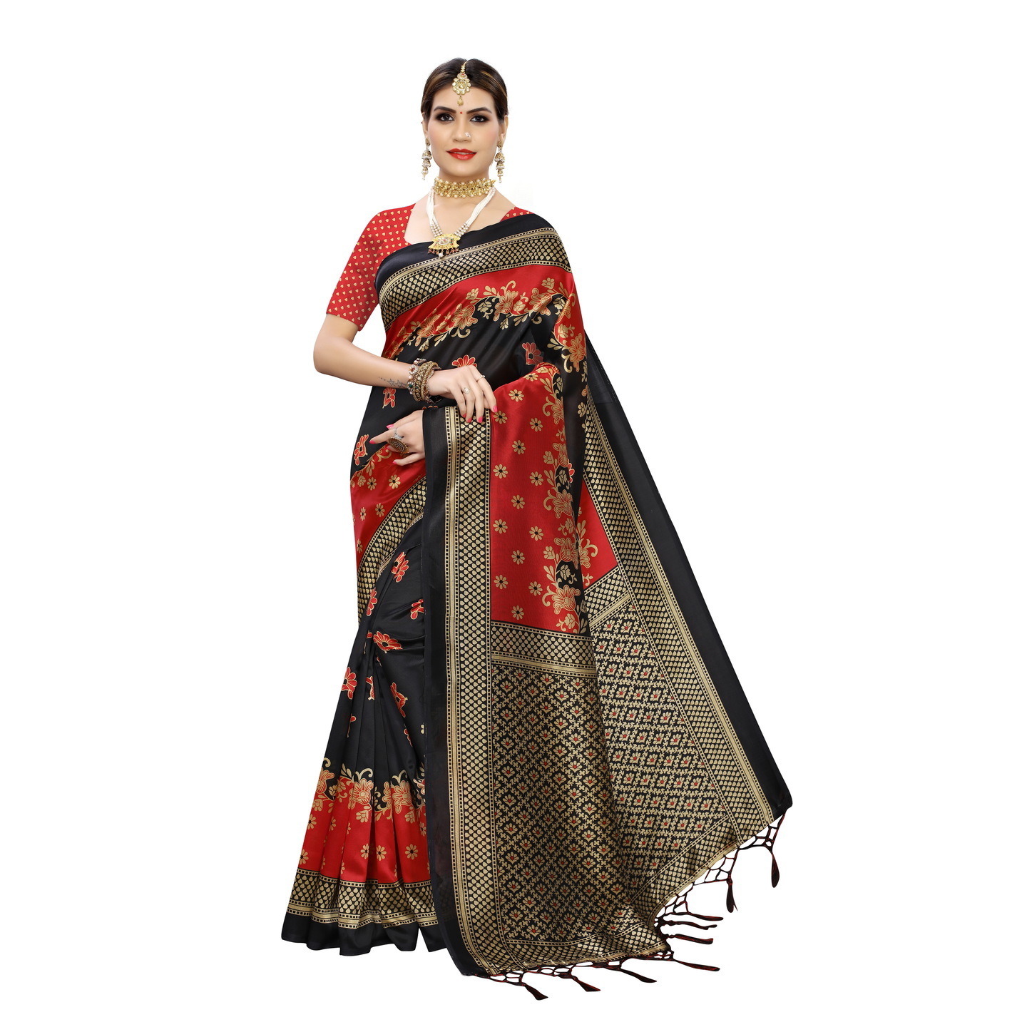 MALANG RED-BLACK PRINTED SAREE
