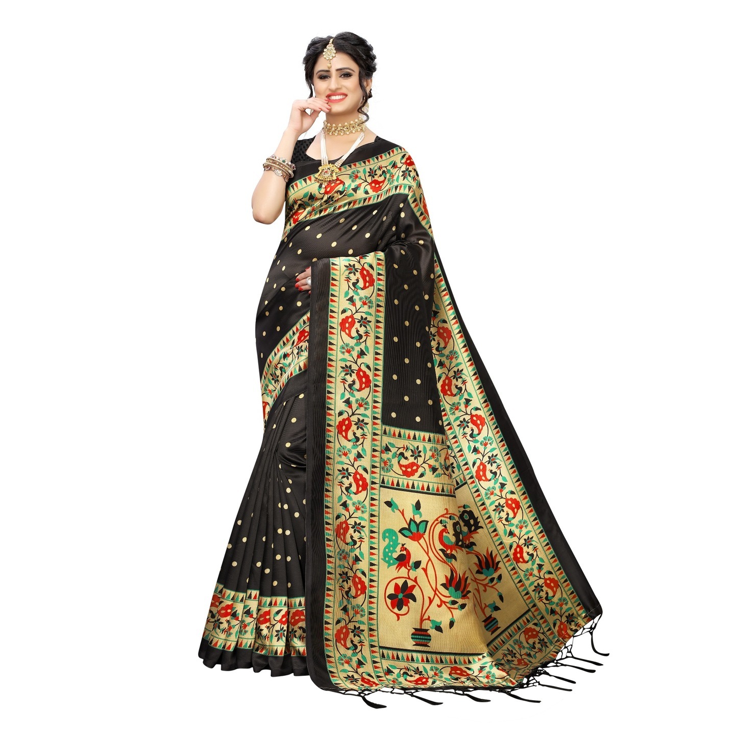 MATWALI BLACK PRINTED SAREE