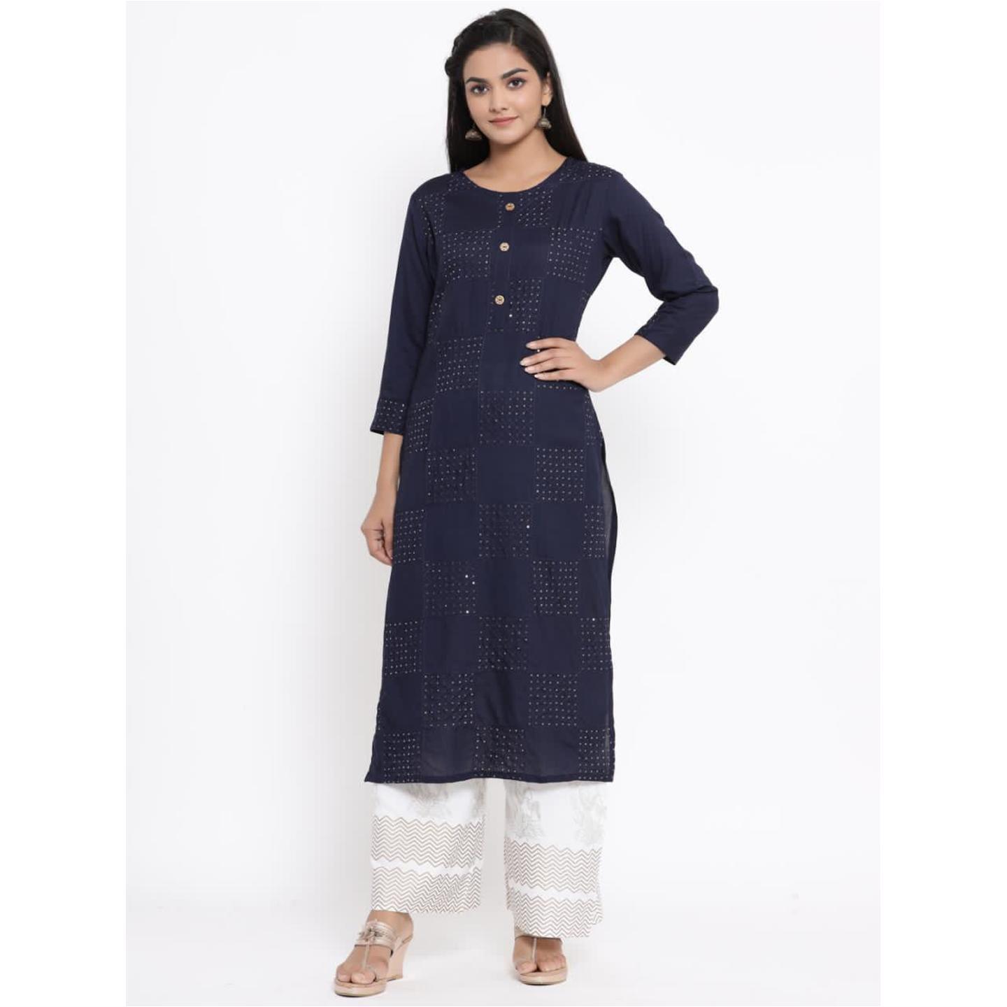 Jaipuri Sequenced thread worked Embroidered Kurta with Palazzos