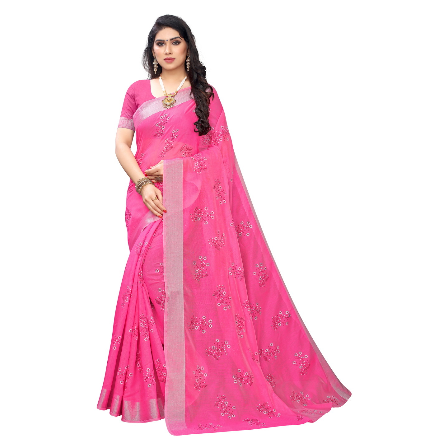 SIMPLE CHANDHERI DESIGNER PINK SAREE