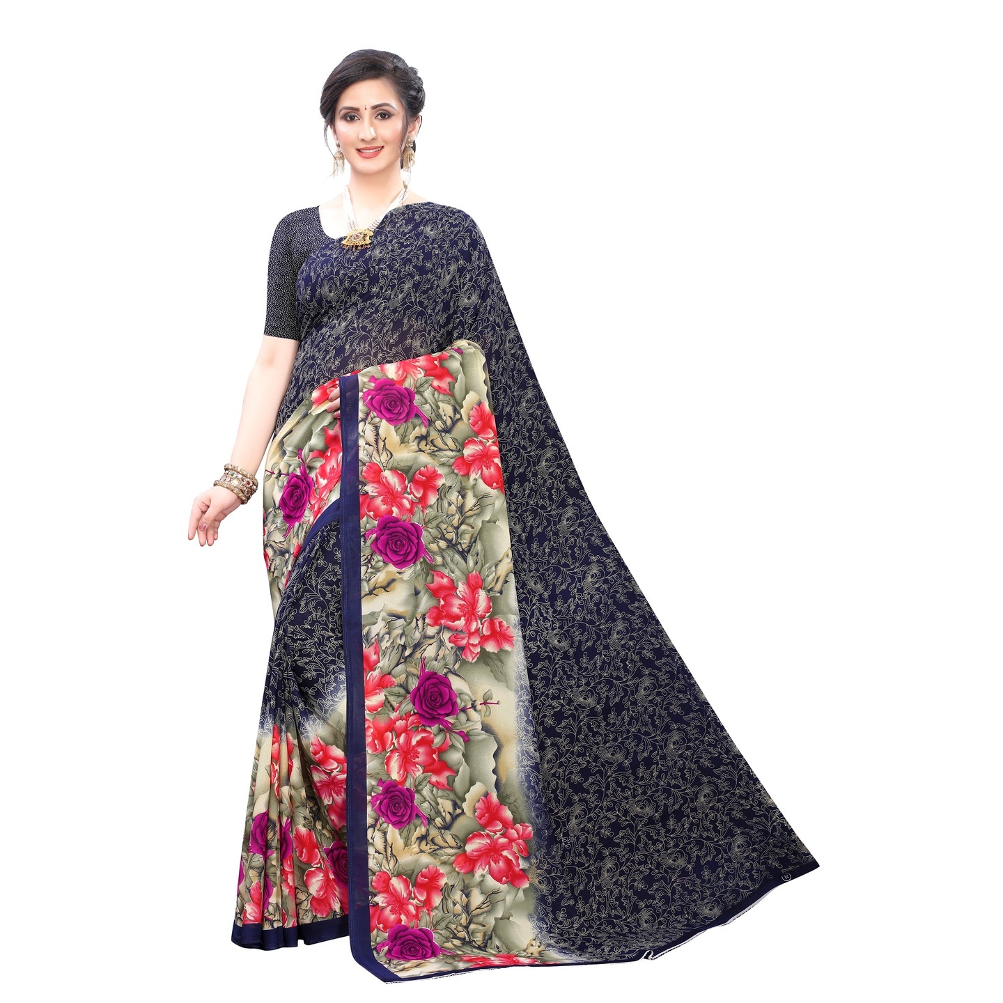 Beautiful Printed Georgette Saree with Blouse Piece