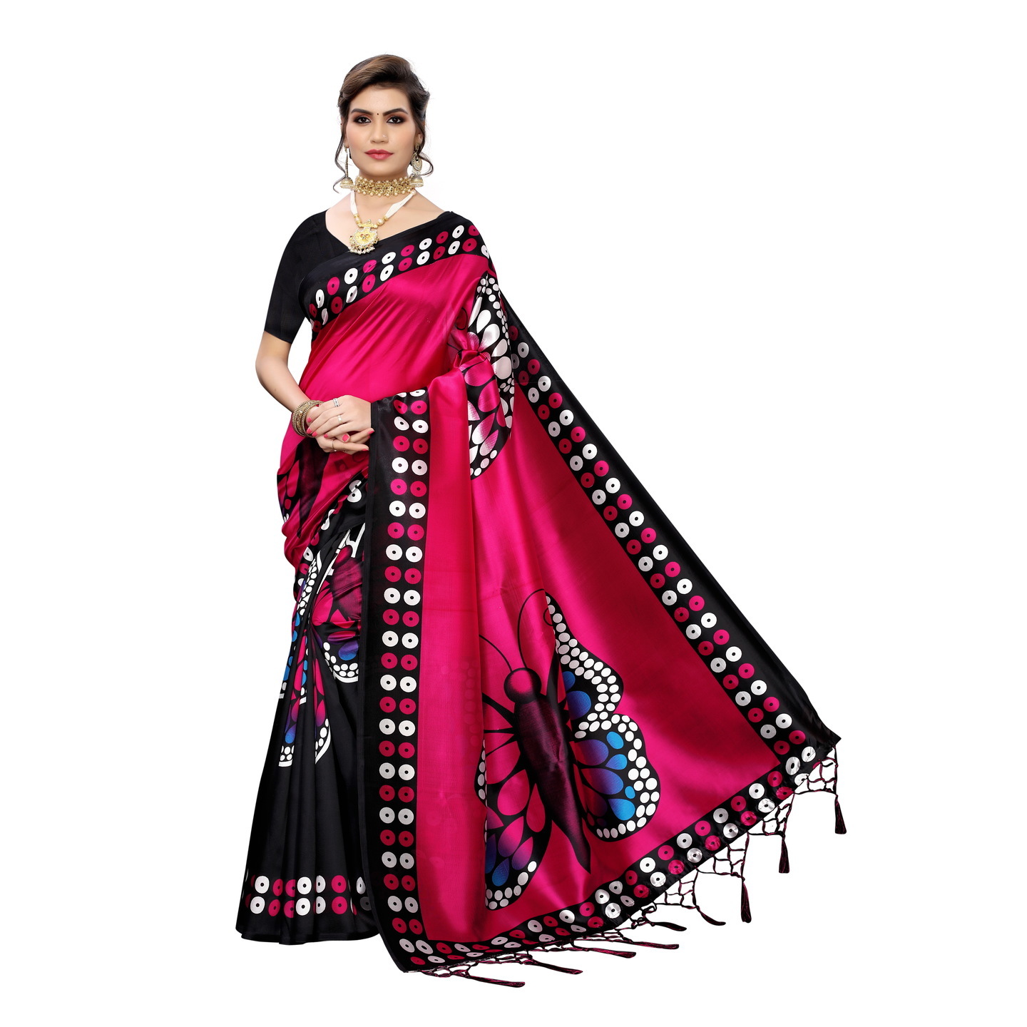MANMOHAK PRINTED PINK ART SILK SAREE