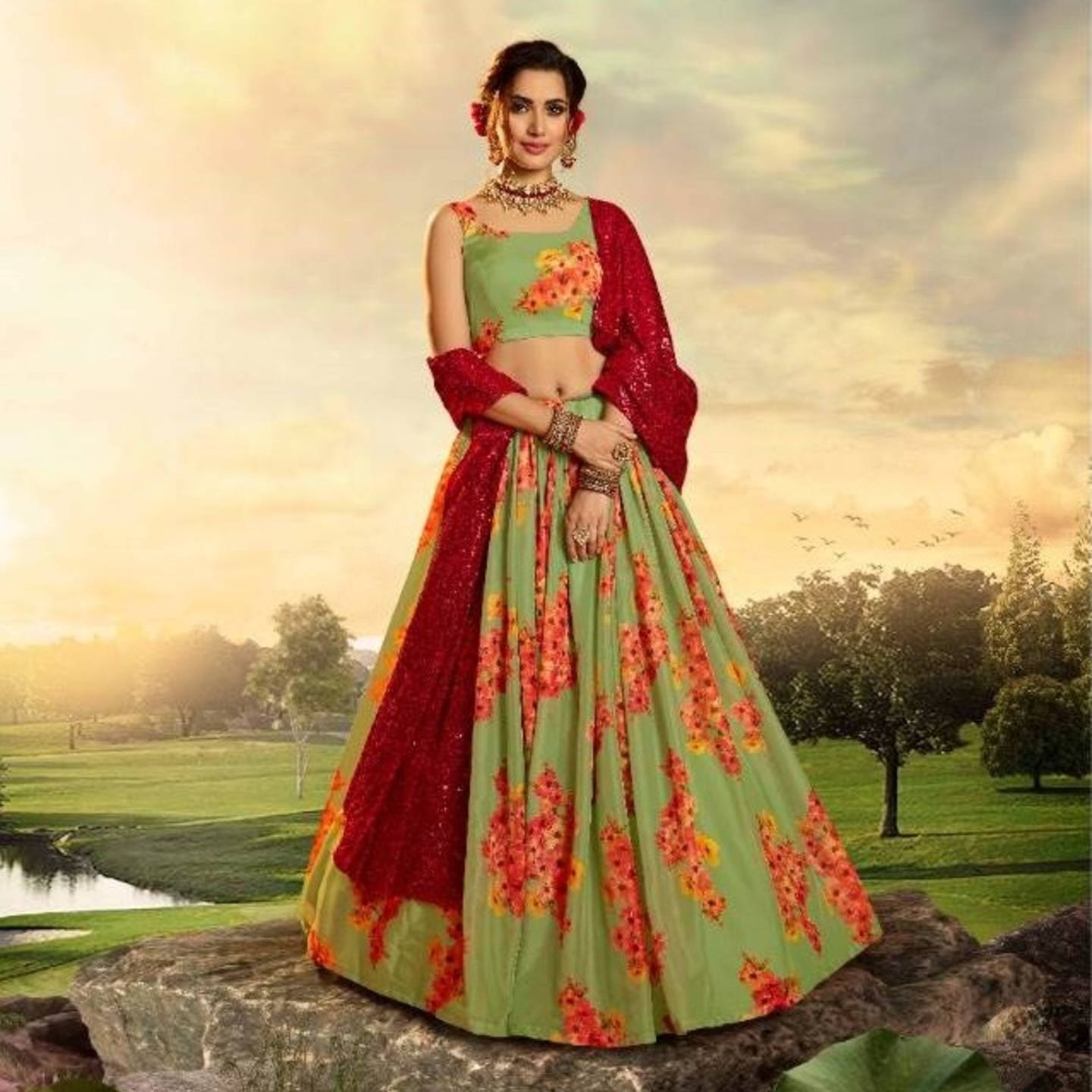 FESTIVE ORGANZA GREEN LEHENGA by ARYA DESIGN
