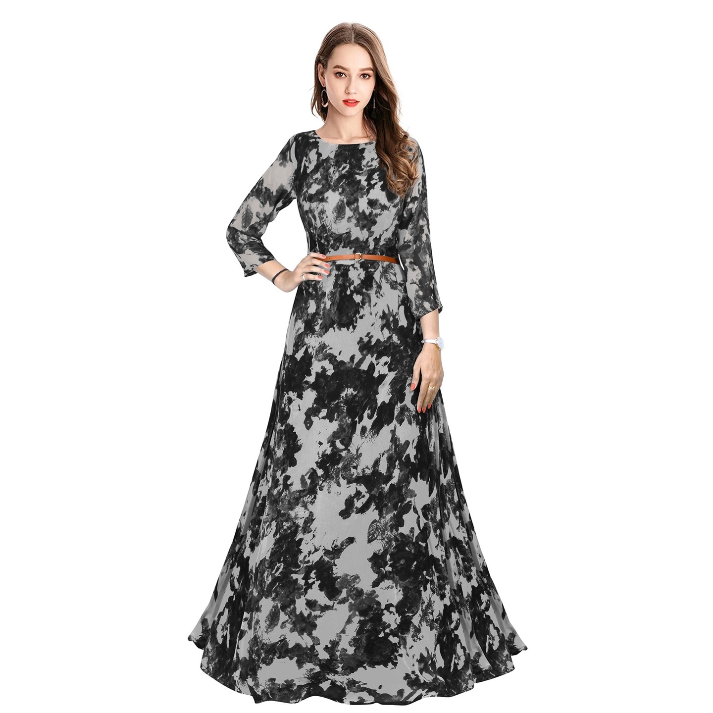 DELTIN STYLISH BLACK GOWN WITH BELT