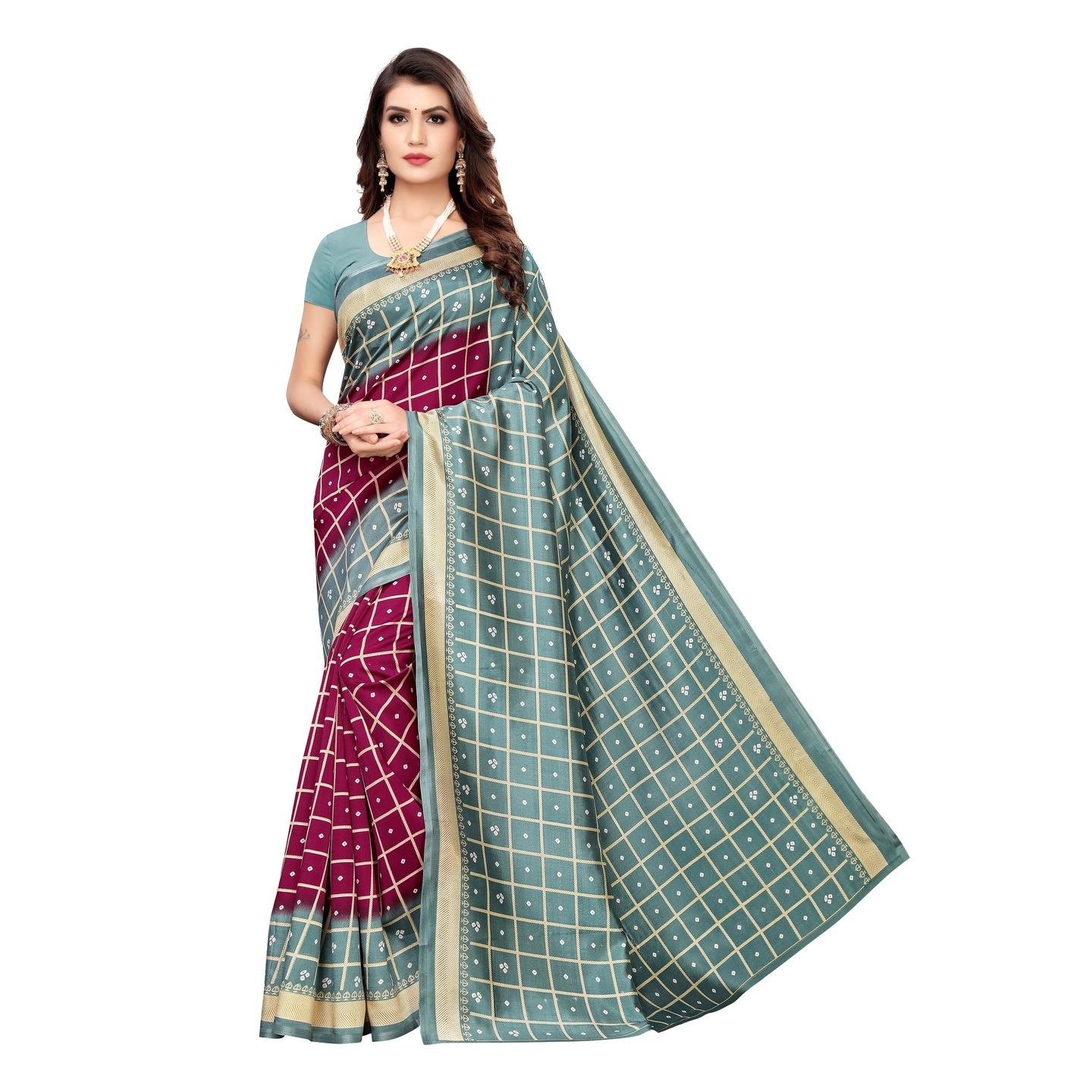 BANDHANI CHECKS GREY SAREE