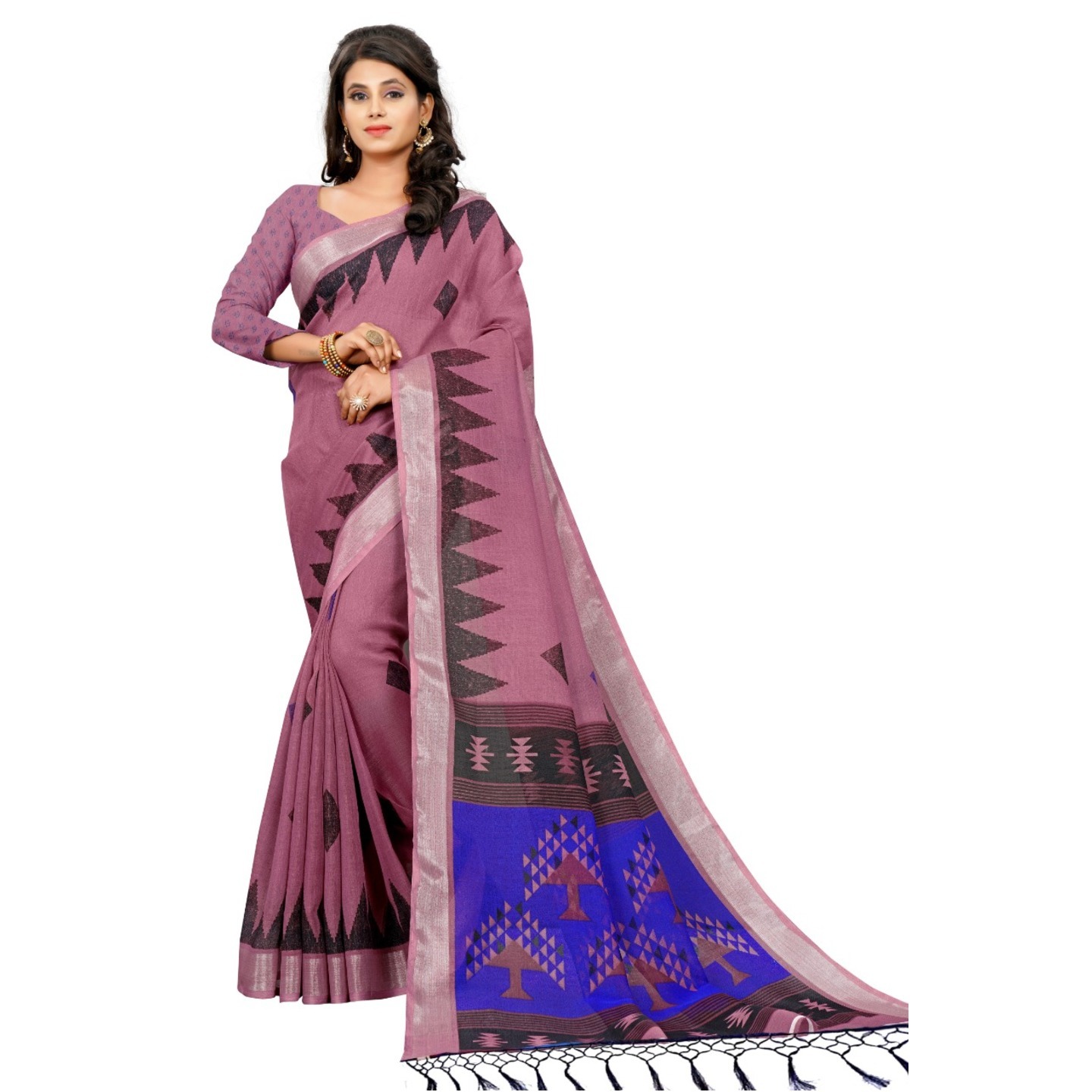 Beautiful Digital Printed Linen Saree with Running Blouse Piece