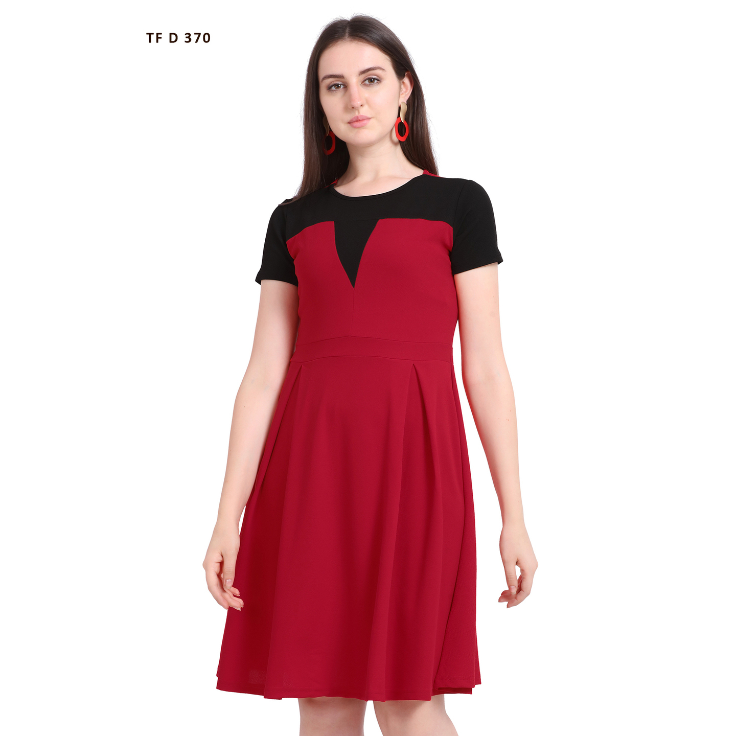 STYLISH MAROON AND BLACK SKATER DRESS