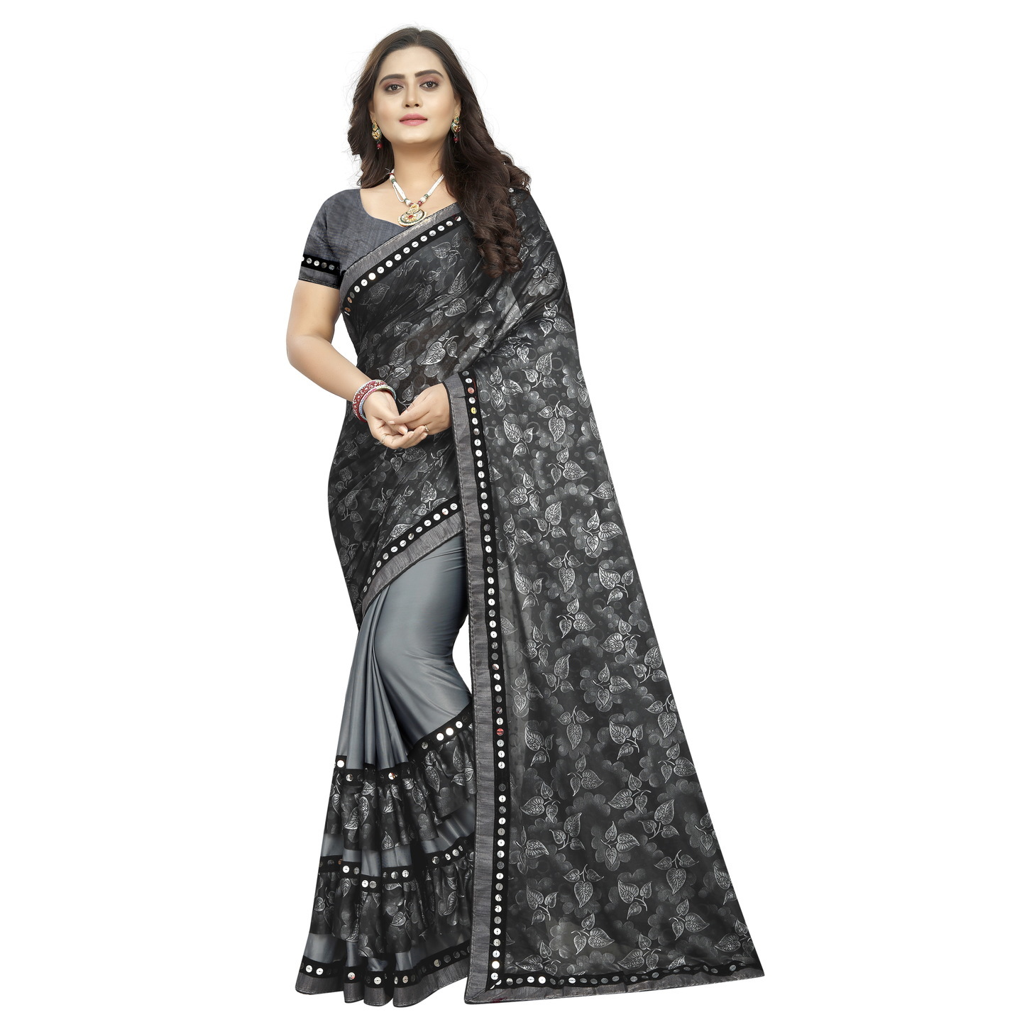 NUTELLA GREY DESIGNER RUFFLE SAREE