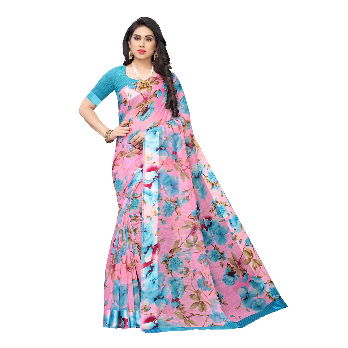 SONAKSHI BLUE DESIGNER SAREE WITH SATIN PATTA
