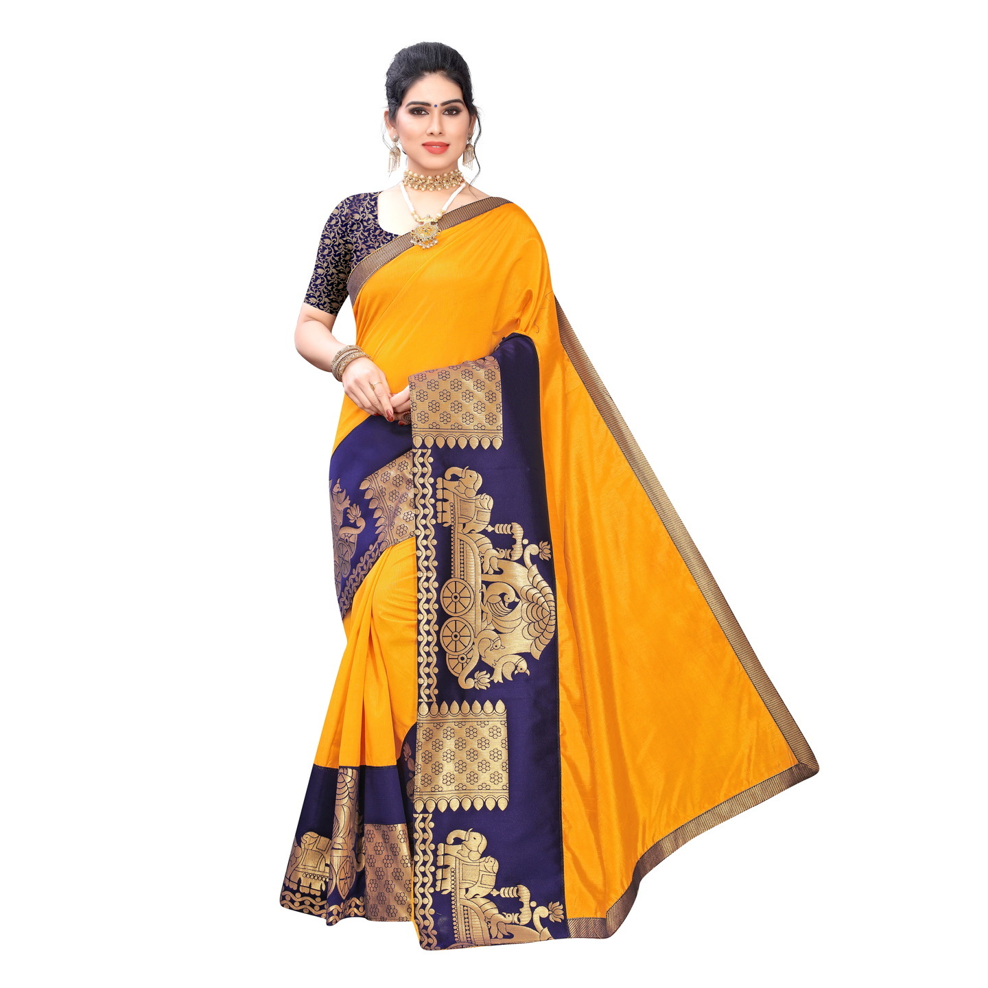 DESIGNER YELLOW SILK SAREE WITH JACQUARD BORDER