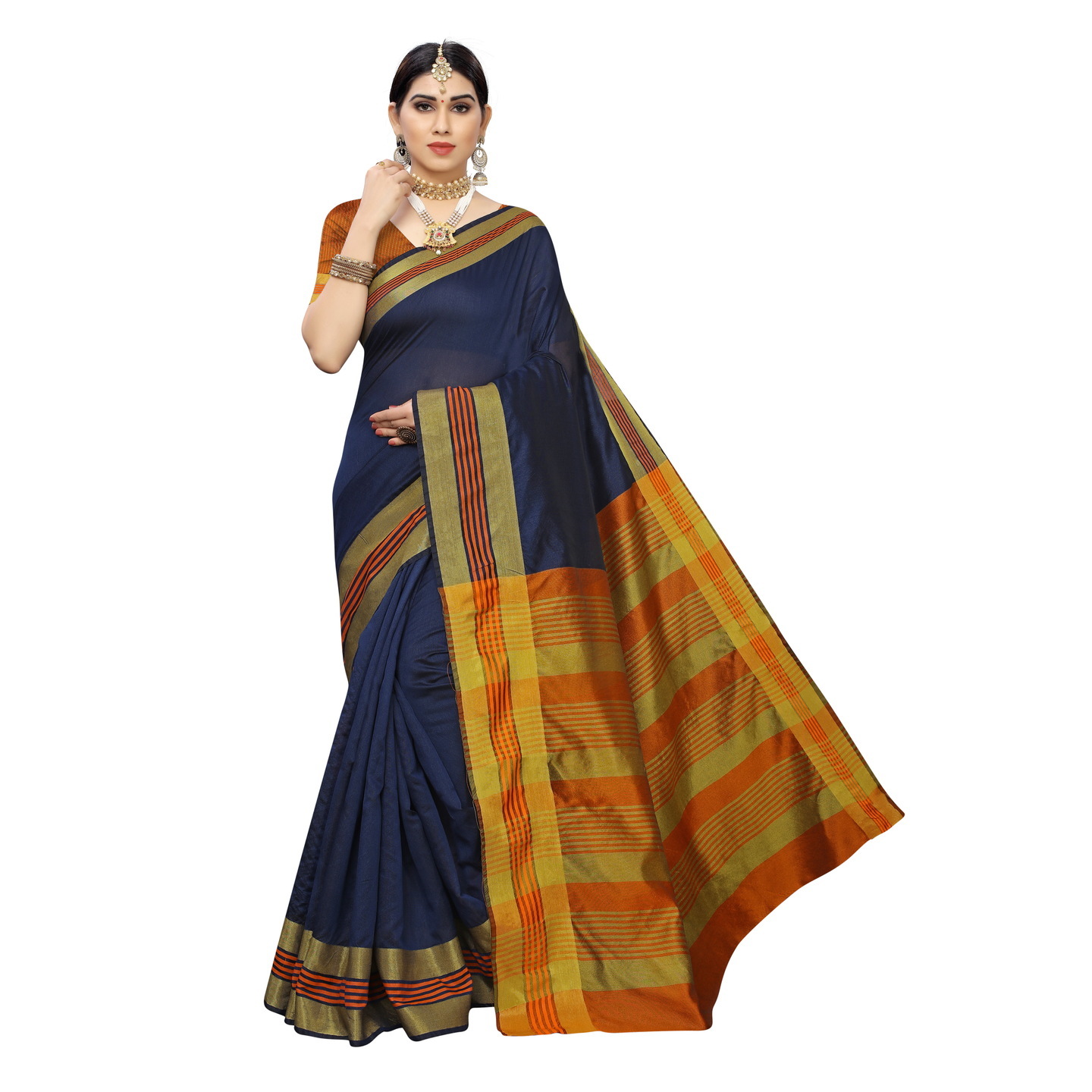 MAGGI NAVY BLUE COTTON SILK SAREE