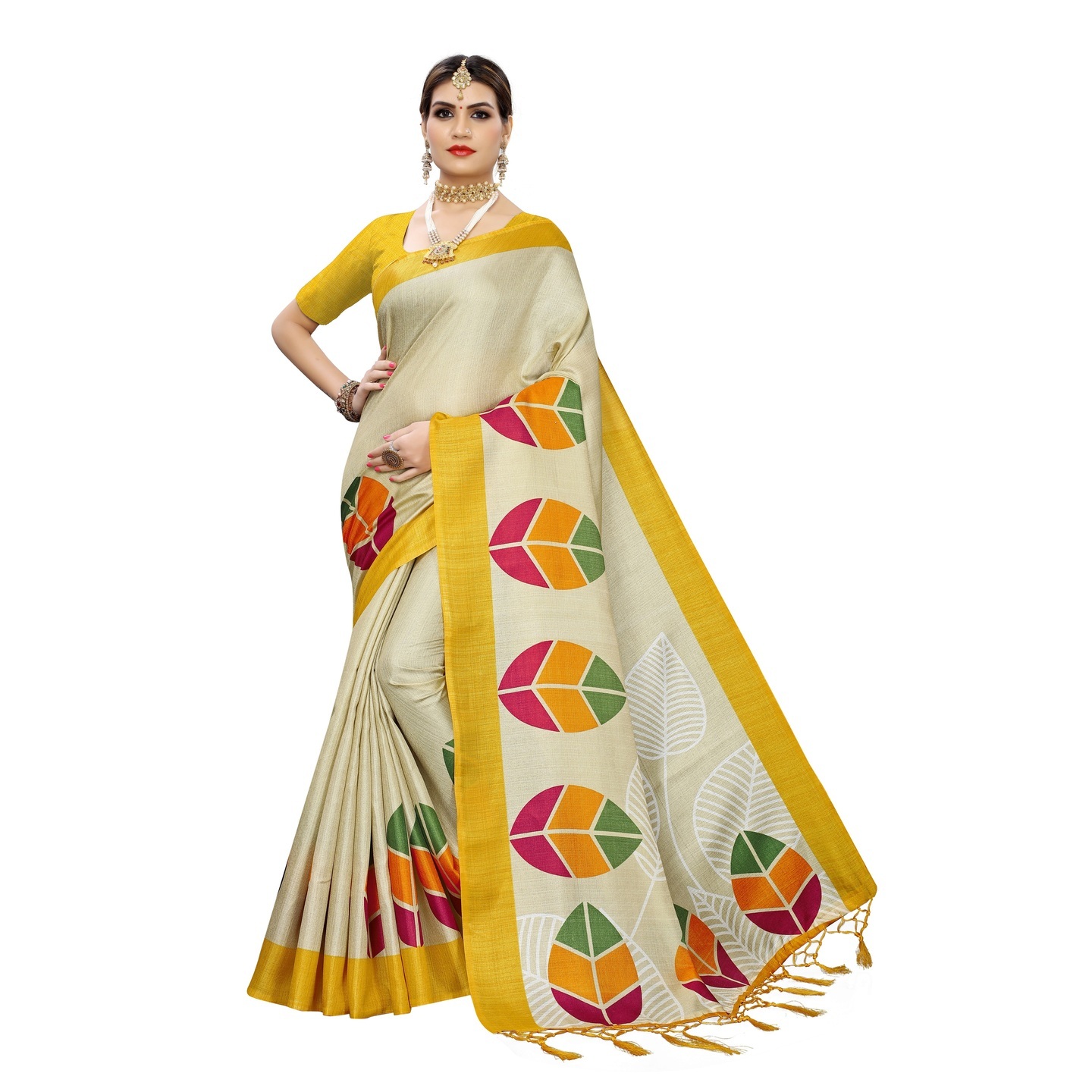 ART SILK PRINTED SAREES WITH JHALAR