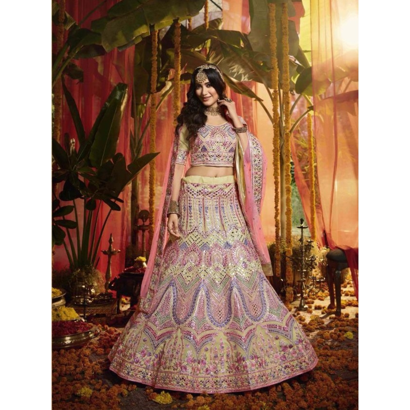 DESIGNER HEAVY EMBROIDERY ORGANZA OFF-WHITE LEHENGA