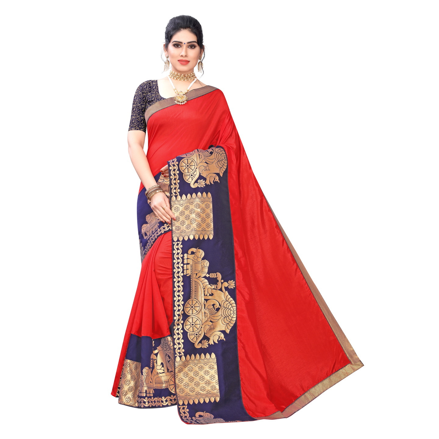 DESIGNER RED SILK SAREE WITH JACQUARD BORDER
