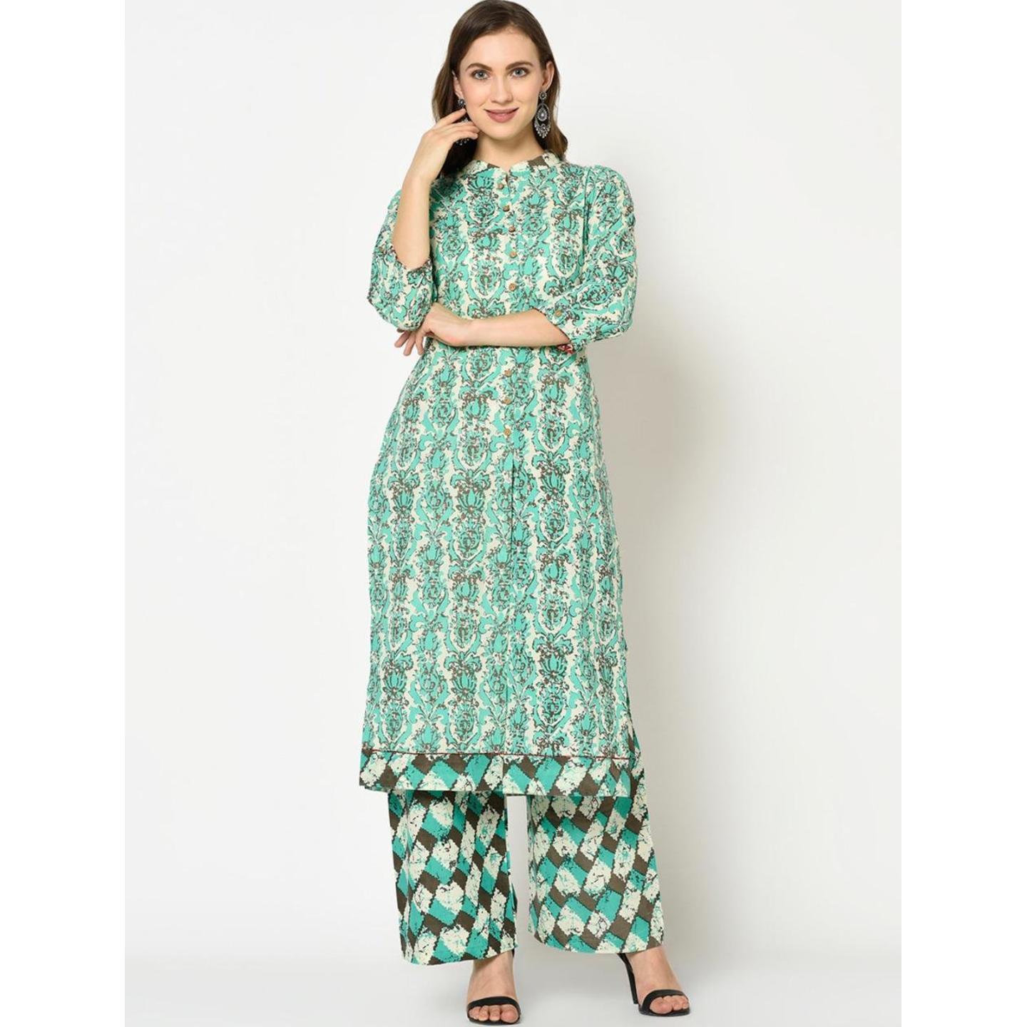 Jaipuri  Green printed Kurta with Palazzos