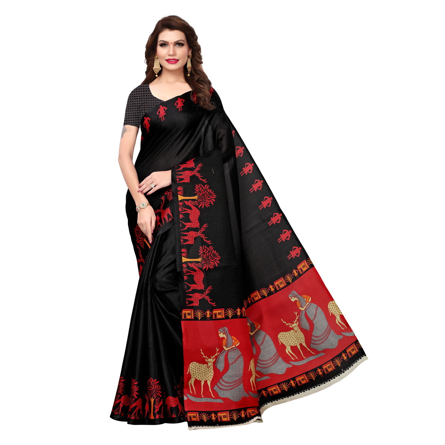 KALAMKARI BLACK KHADI SILK SAREE WITH FIGURE PRINT CONCEPT
