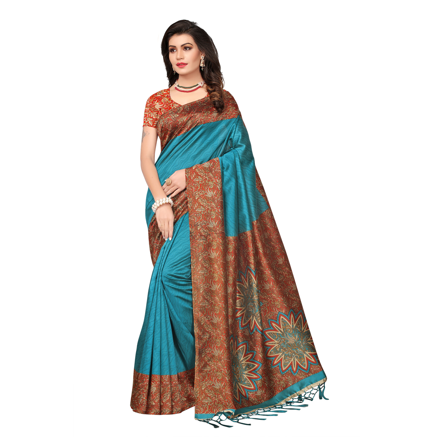 ART SILK PRINTED SAREES WITH JHALAR