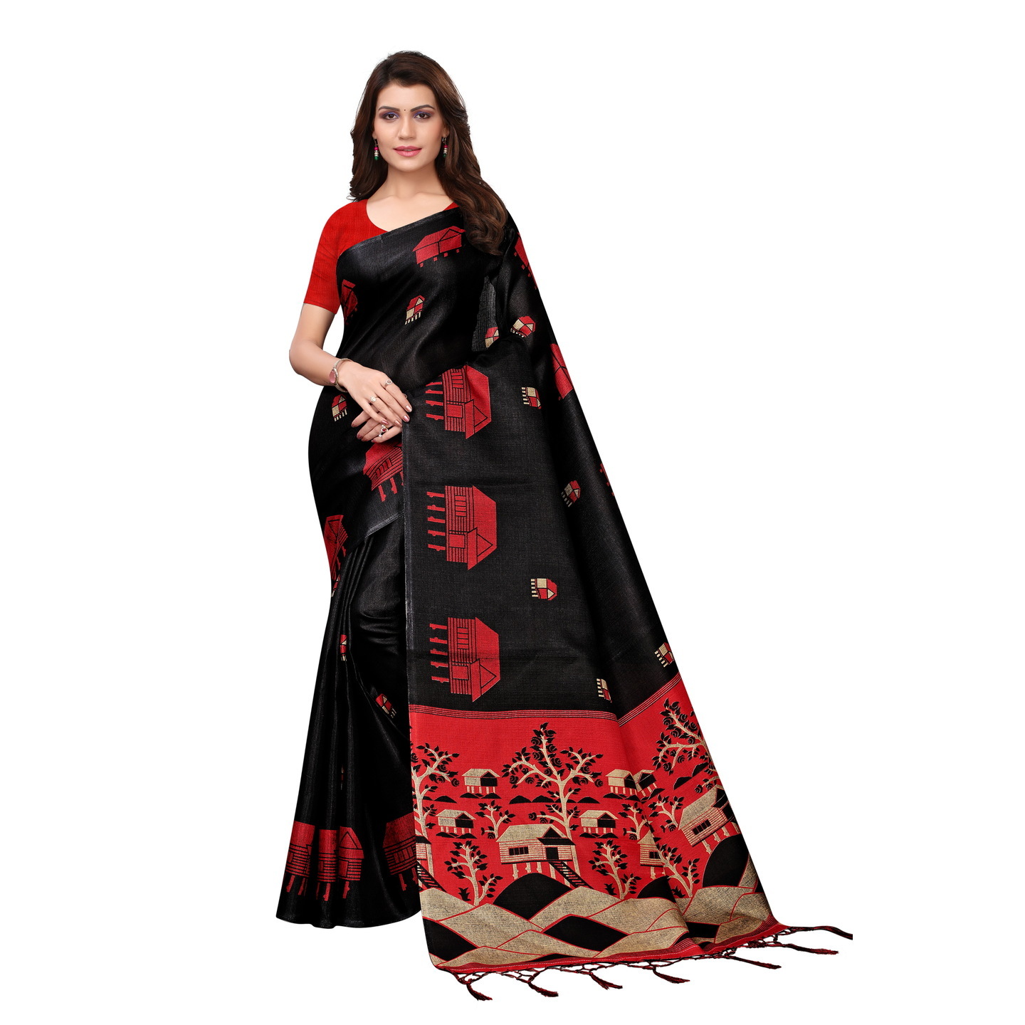KALAMKARI BLACK KHADI SILK SAREE WITH FIGURE PRINT CONCEPT