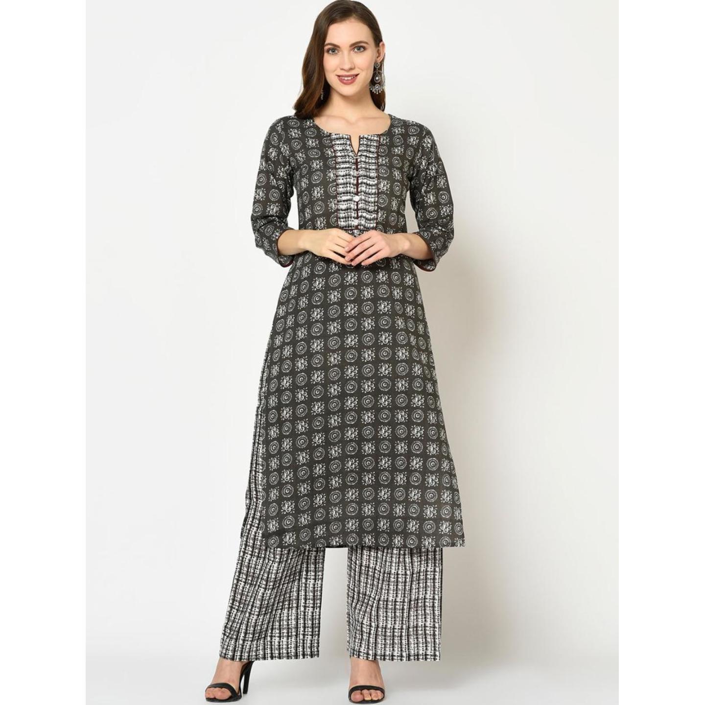 Jaipuri  Grey printed Kurta with Palazzos