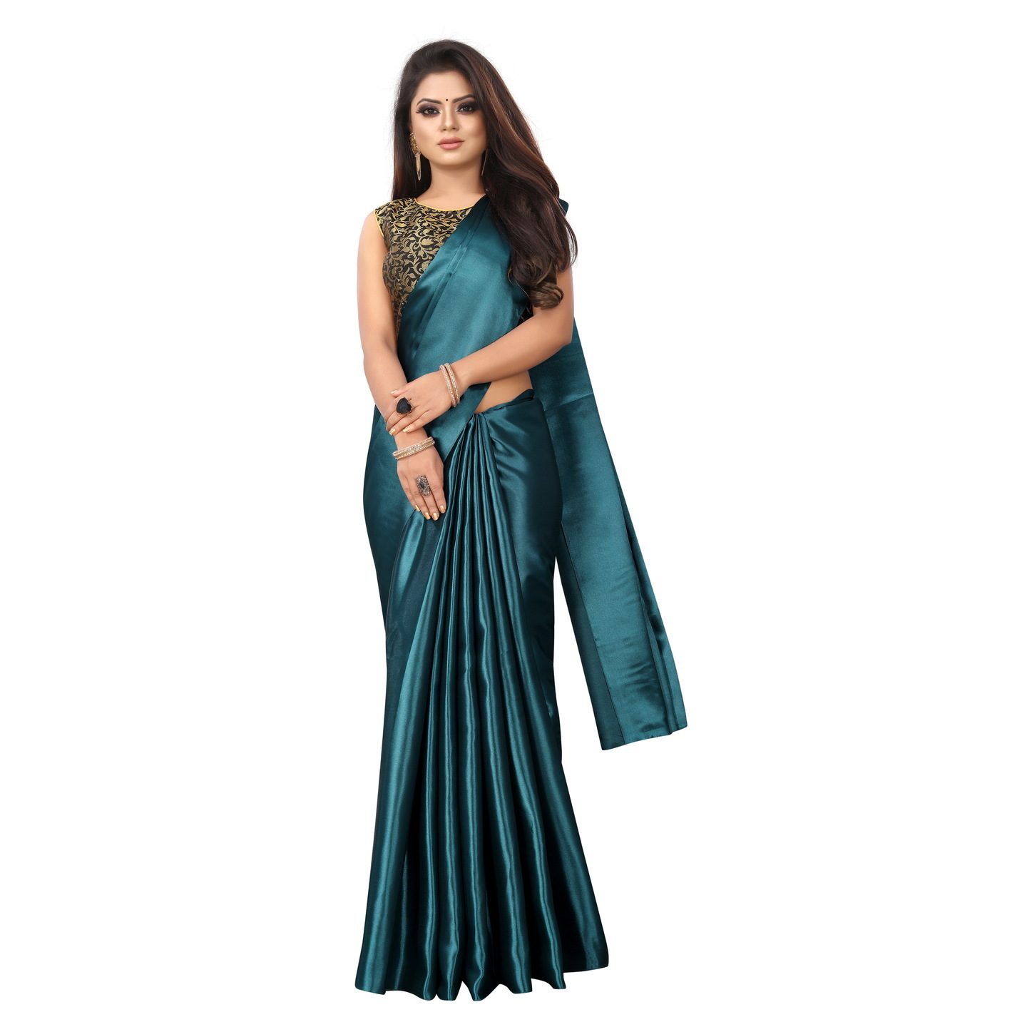 PAVITRA SOLID RAMA SATIN SAREE