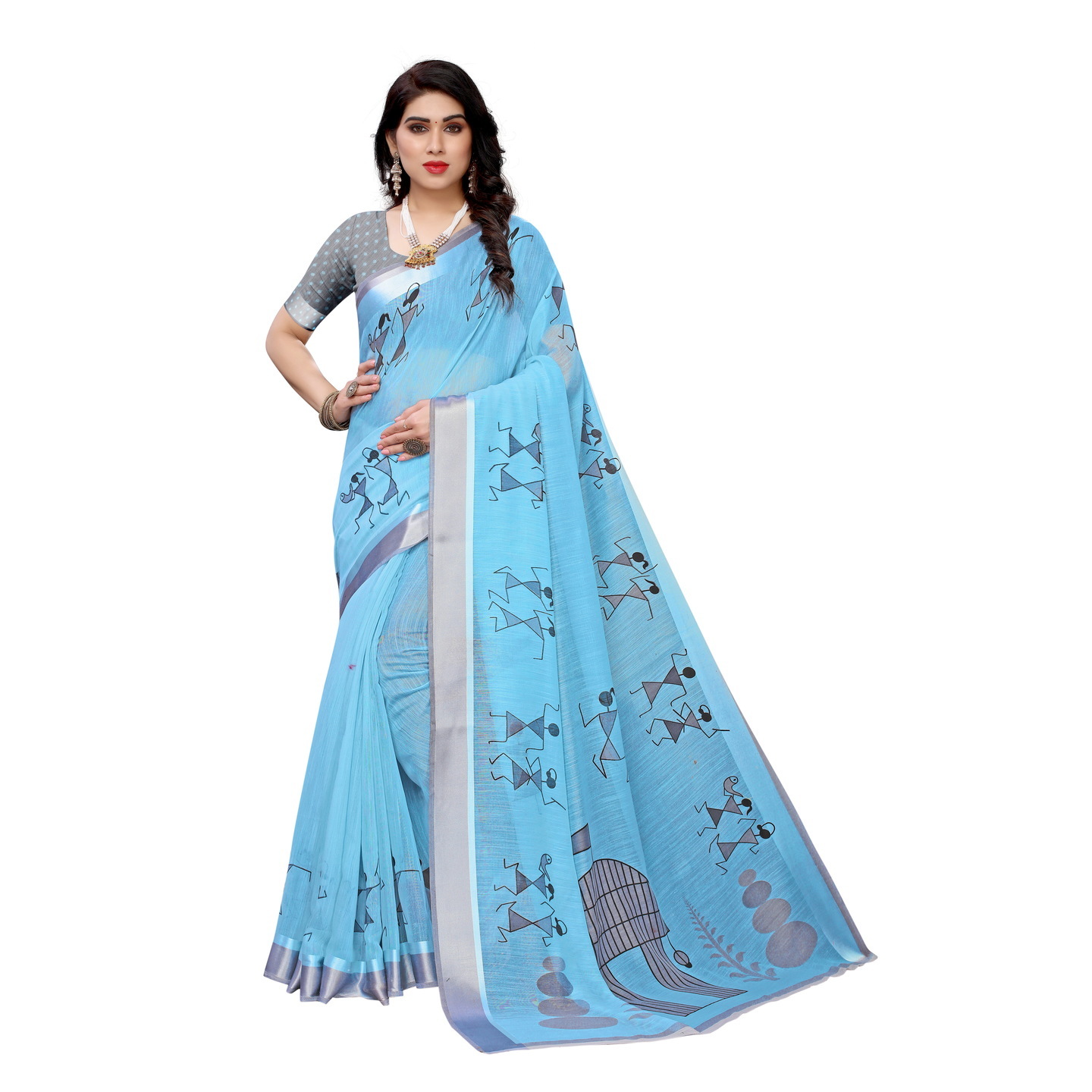 DESIGNER AYODHYA BLUE LINEN SONAKSHI PATTA SAREE