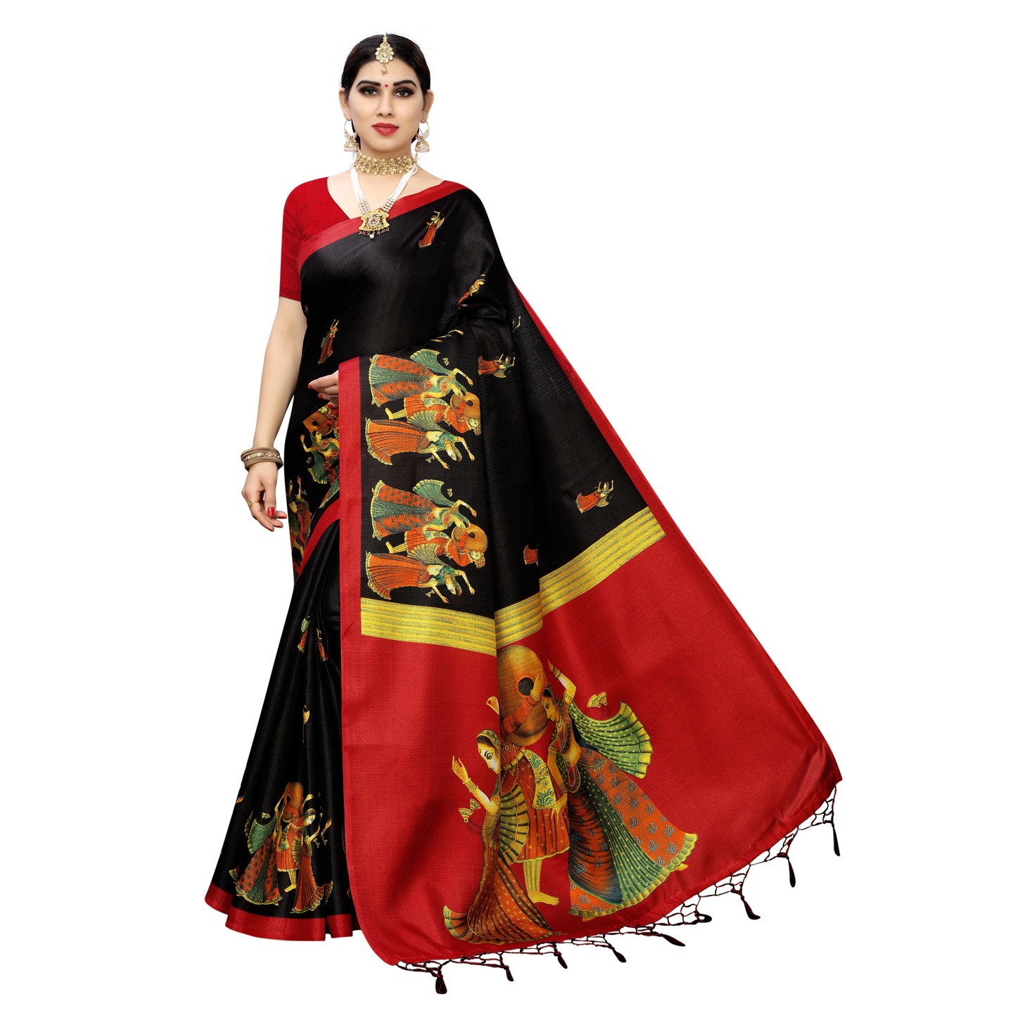 KALAMKARI BLACK KHADI SILK SAREE WITH FIGURE PRINT CONCEPT