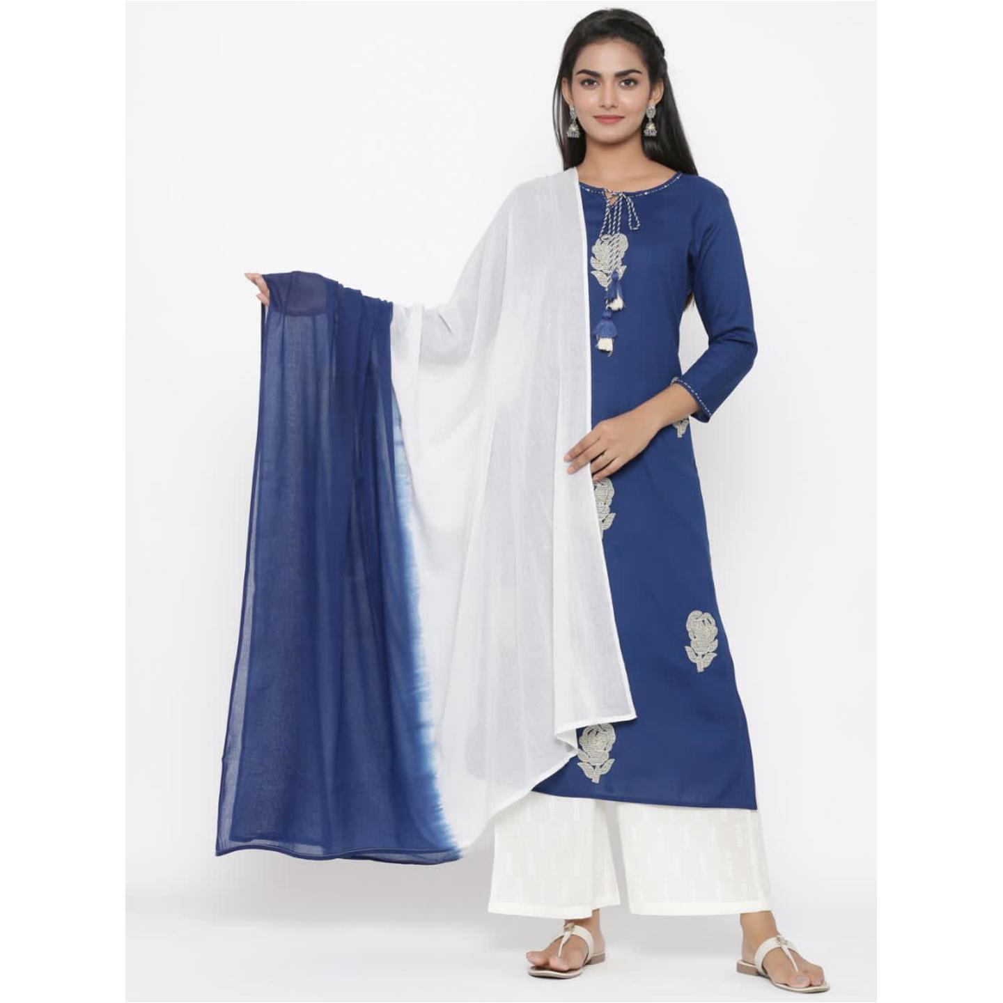 Jaipuri Embroidered Kurta with Pant and Dupatta